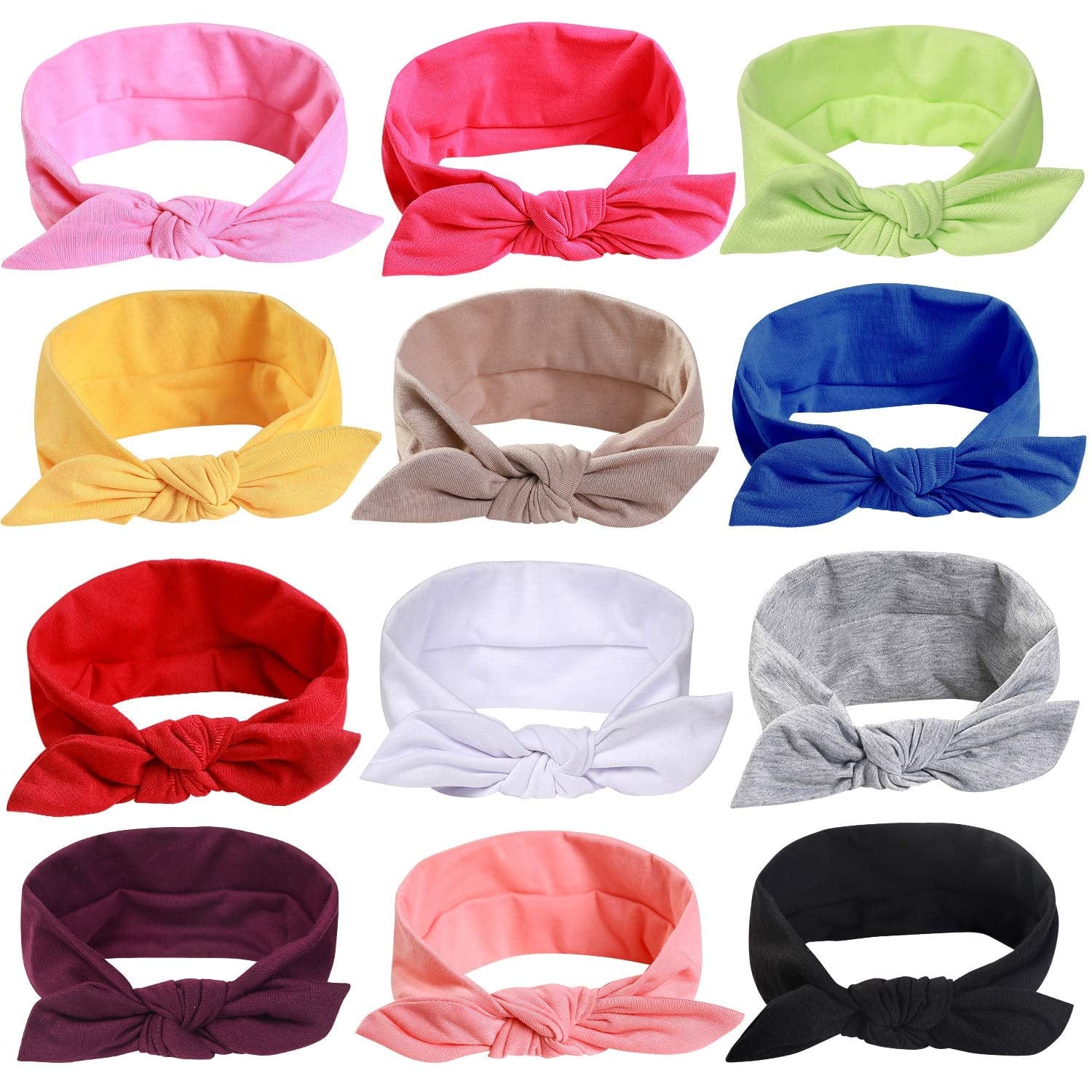 12Pcs Solid Color Women Headbands Headwraps Hair Band Cotton Stretchy Turban Bows Accessories for Women Fashion Sport Apparel & Accessories > Clothing Accessories > Bandanas & Headties Jeatonge