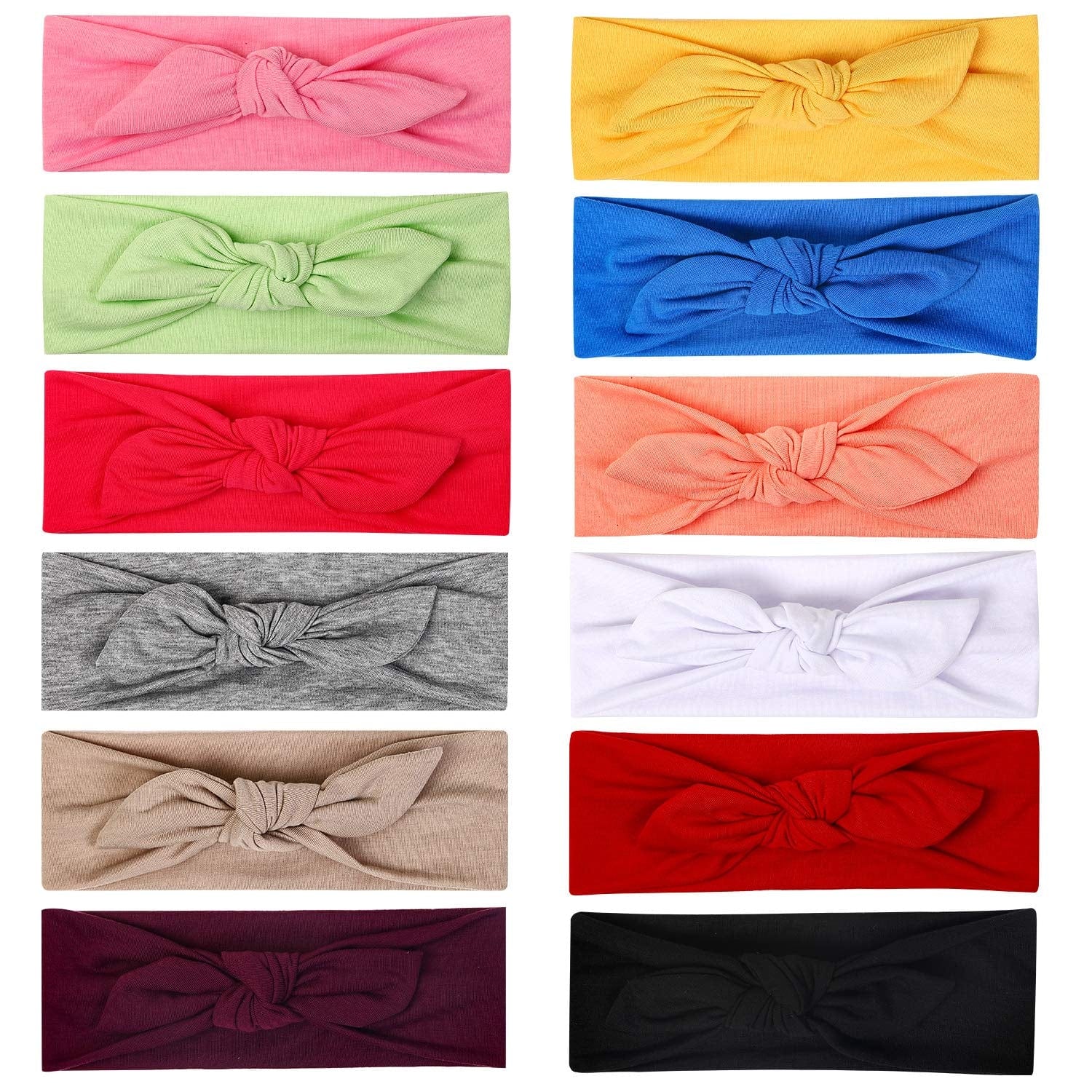 12Pcs Solid Color Women Headbands Headwraps Hair Band Cotton Stretchy Turban Bows Accessories for Women Fashion Sport Apparel & Accessories > Clothing Accessories > Bandanas & Headties Jeatonge