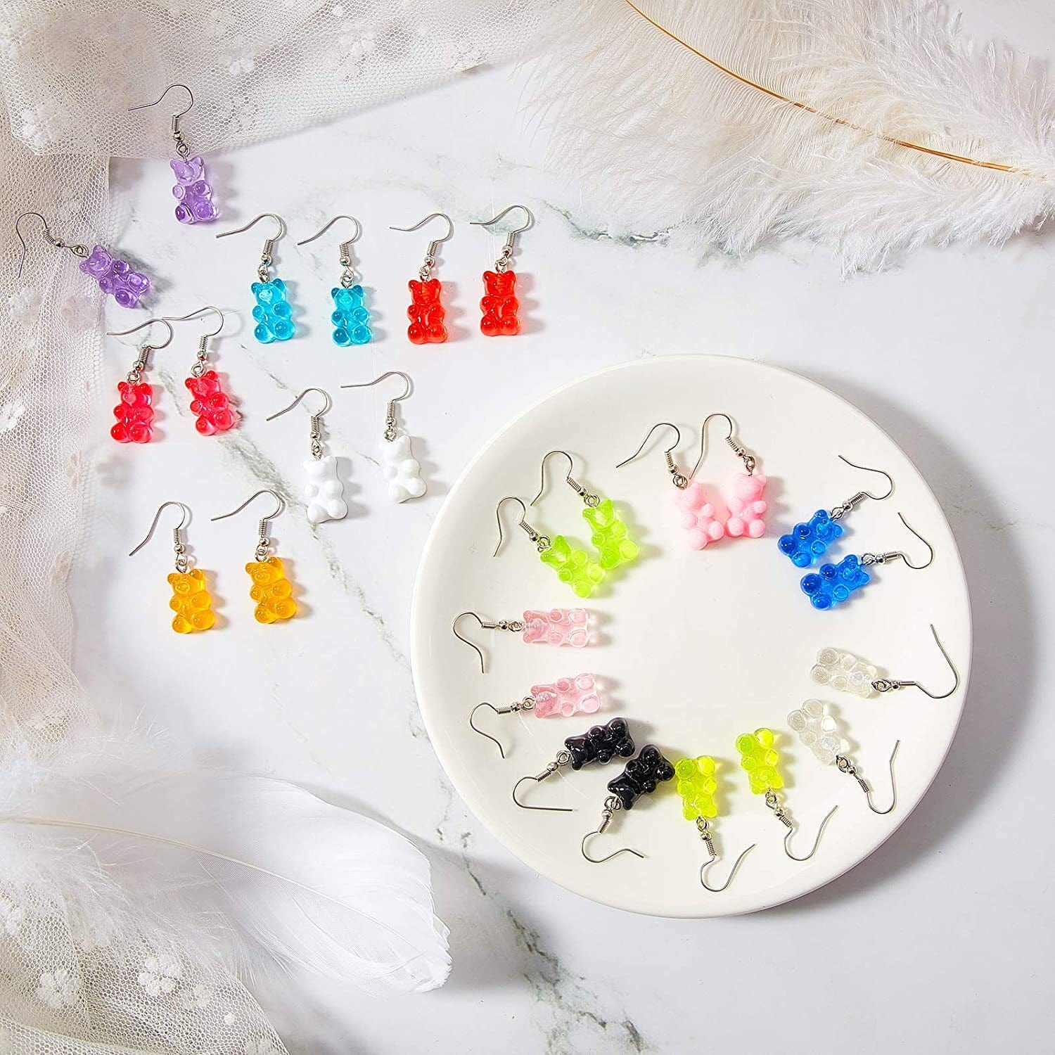 13 Pairs Candy Bear Earrings Gummy Resin Bear Drop Colorful Cartoon Dangle Drop Earrings for Women Apparel & Accessories > Jewelry > Earrings Yaomiao