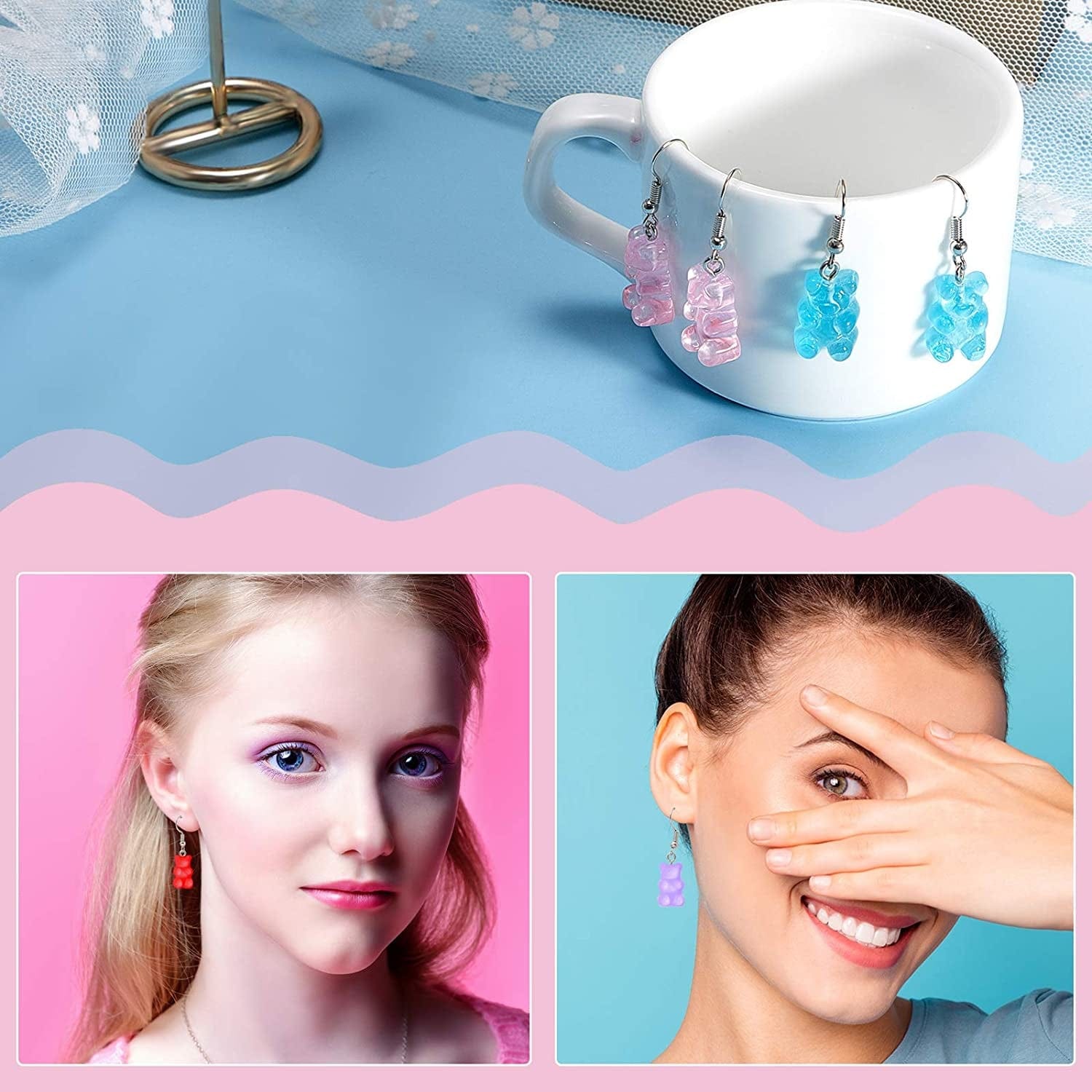 13 Pairs Candy Bear Earrings Gummy Resin Bear Drop Colorful Cartoon Dangle Drop Earrings for Women Apparel & Accessories > Jewelry > Earrings Yaomiao