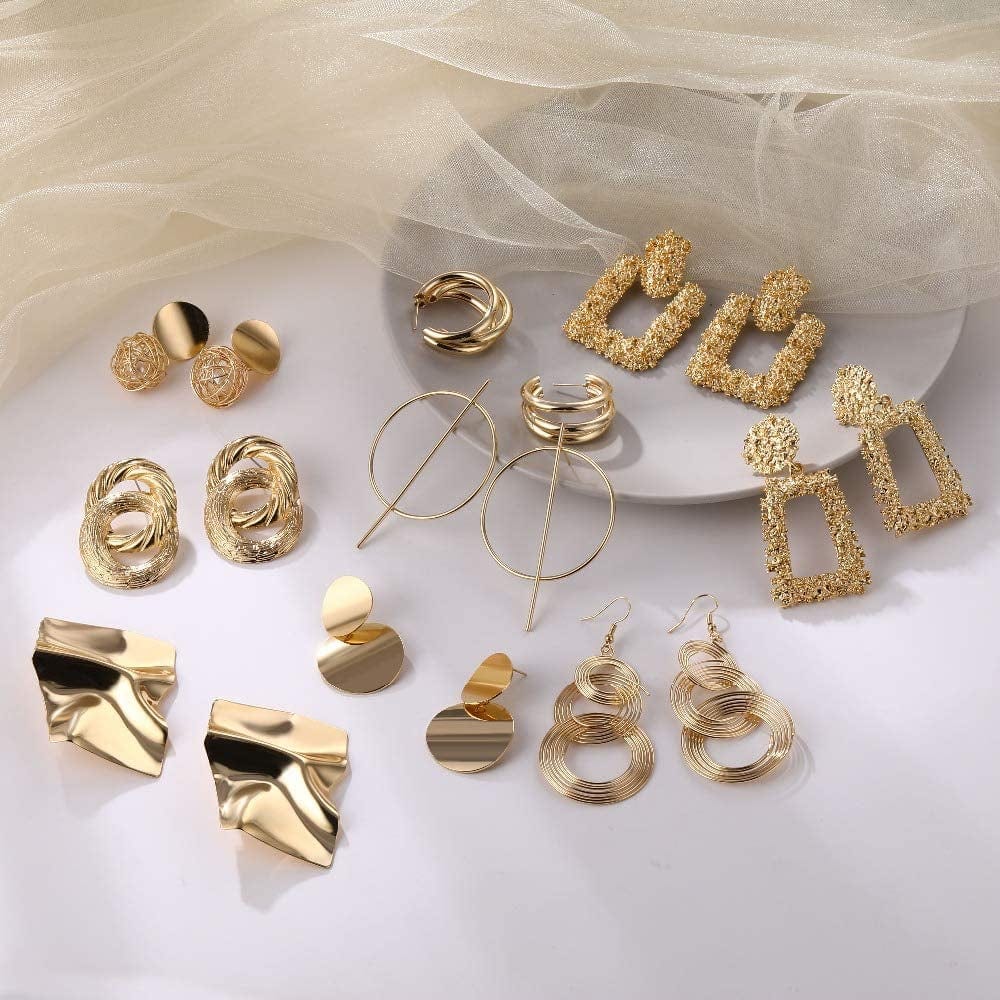 13 Pairs Statement Drop Dangle Earrings, Gold Stud Earrings for Women & Fashion Big Geometric Earrings for Girls, Hanging Earring Set Jewelry Gifts 13 Pairs Earrings