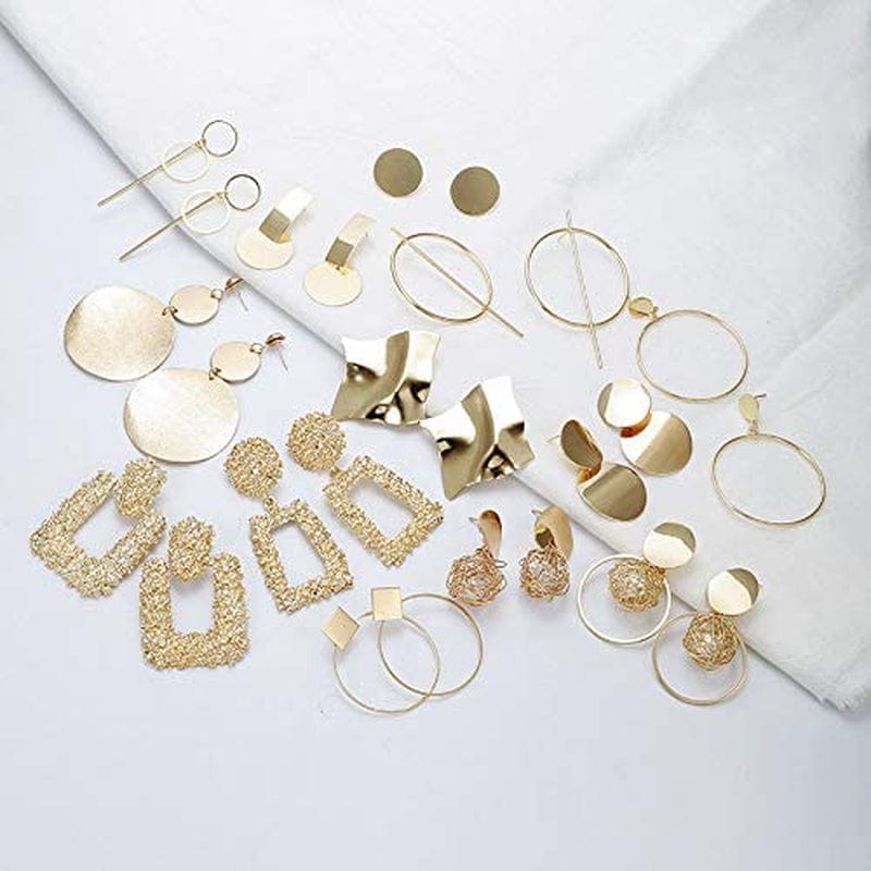 13 Pairs Statement Drop Dangle Earrings, Gold Stud Earrings for Women & Fashion Big Geometric Earrings for Girls, Hanging Earring Set Jewelry Gifts 13 Pairs Earrings