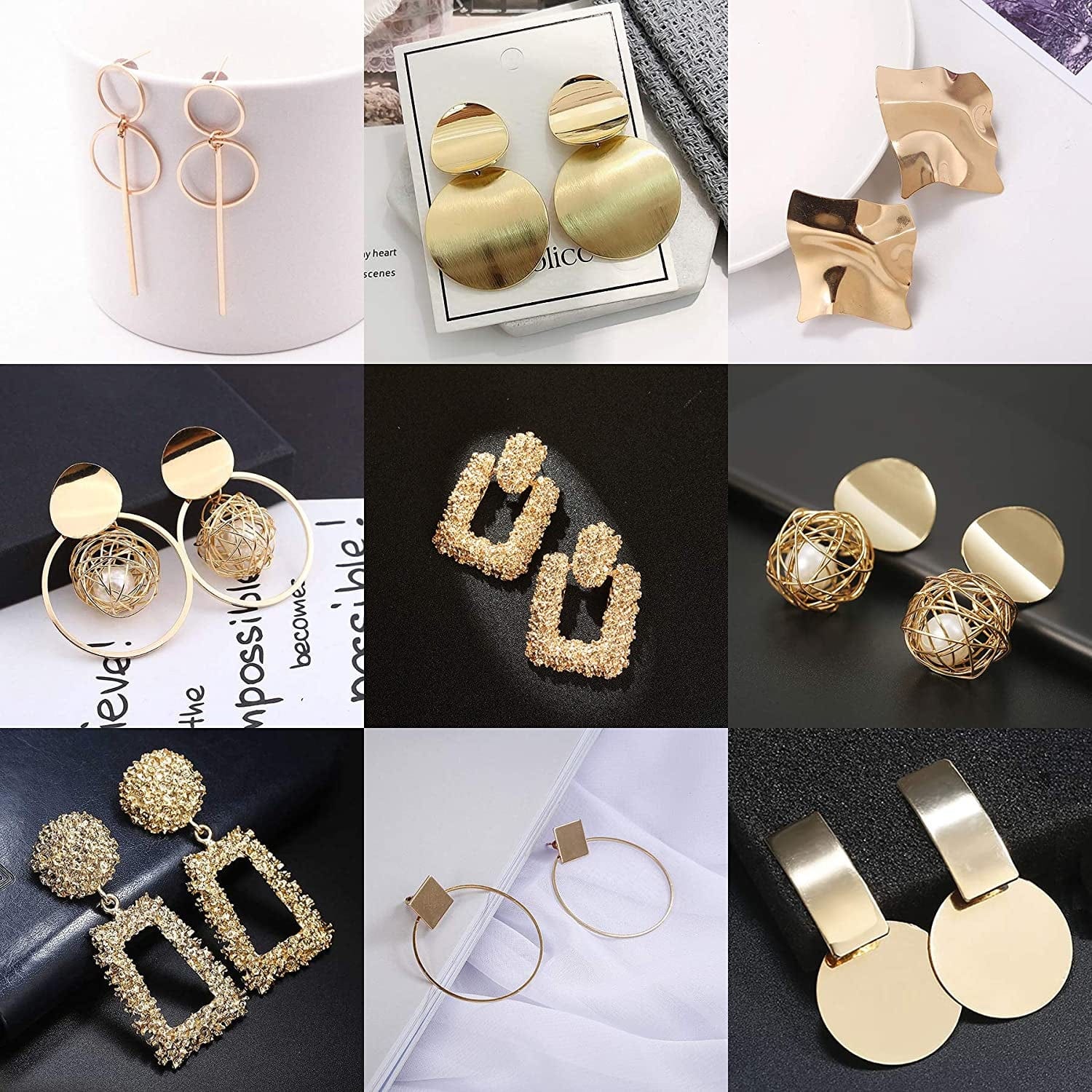 13 Pairs Statement Drop Dangle Earrings, Gold Stud Earrings for Women & Fashion Big Geometric Earrings for Girls, Hanging Earring Set Jewelry Gifts 13 Pairs Earrings