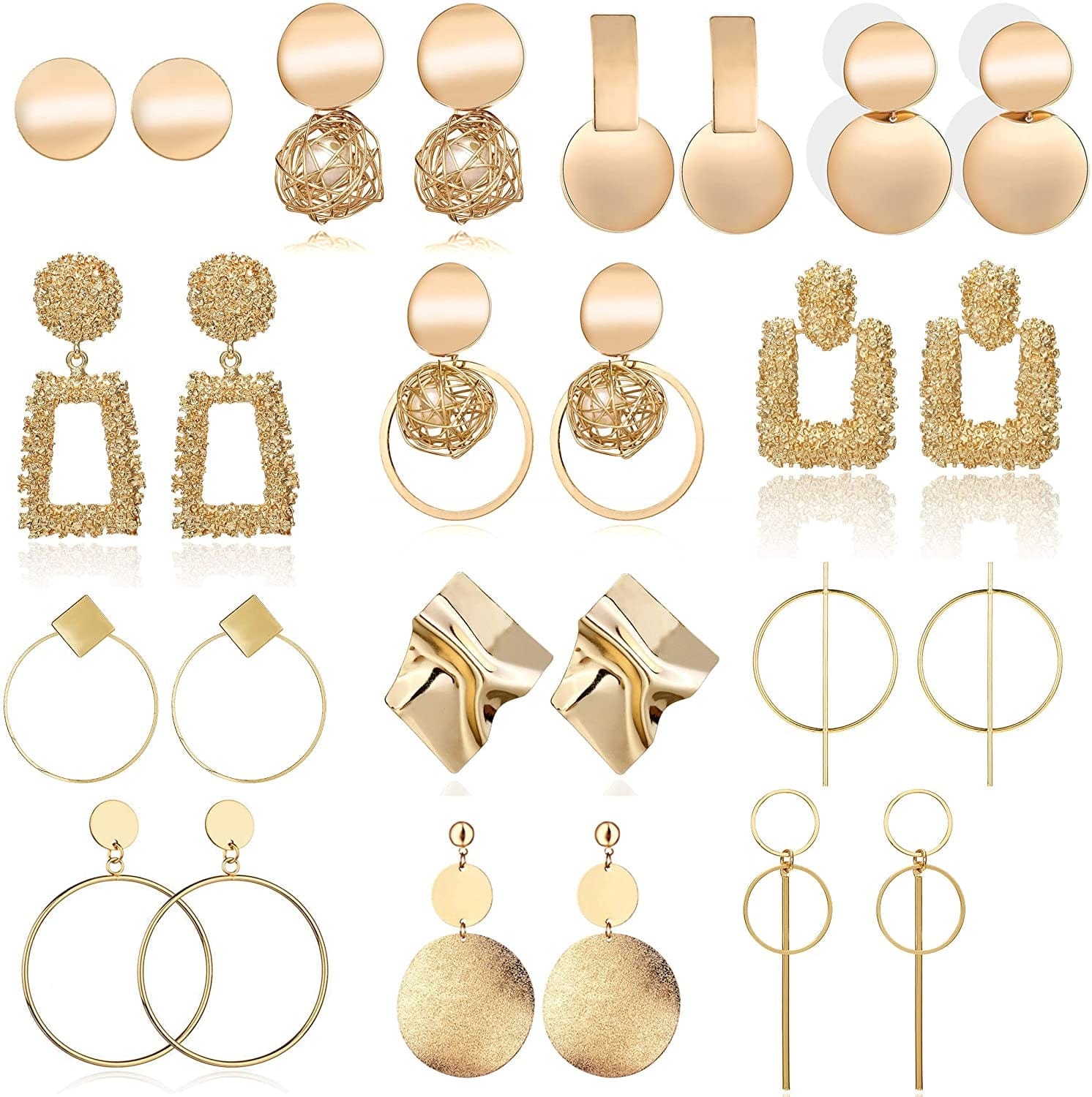 13 Pairs Statement Drop Dangle Earrings, Gold Stud Earrings for Women & Fashion Big Geometric Earrings for Girls, Hanging Earring Set Jewelry Gifts 13 Pairs Earrings