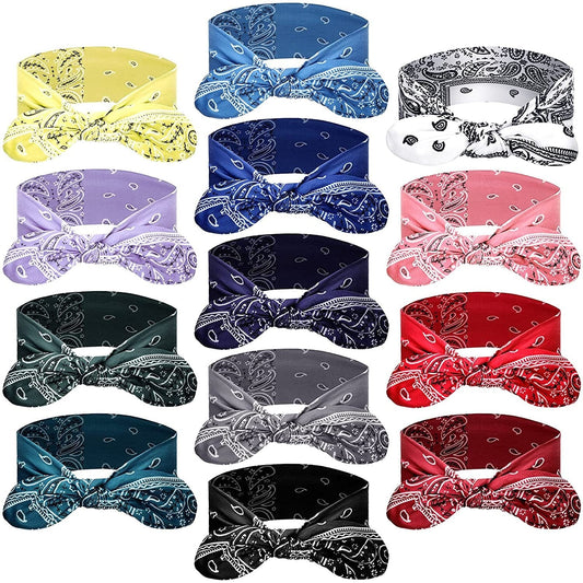 13 Pieces Bandana Headband for Women Paisley Hair Bandanas Boho Bow Headbands Elastic Knot Rabbit Ear Head Wrap Cute Hair Accessories for Women Girls 7.87X2.75 Inch (Chic Color) Apparel & Accessories > Clothing Accessories > Bandanas & Headties WILLBOND Chic Color