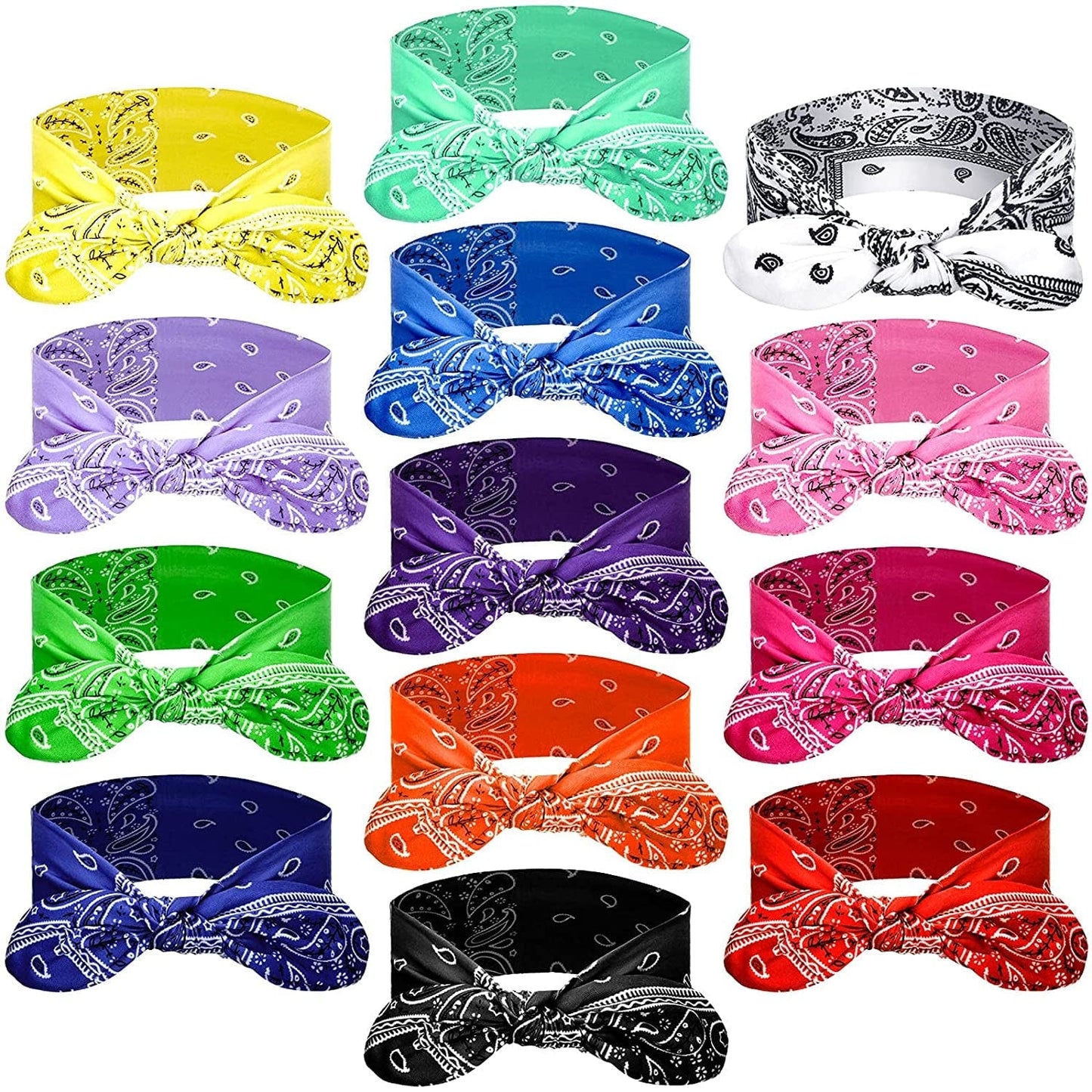 13 Pieces Bandana Headband for Women Paisley Hair Bandanas Boho Bow Headbands Elastic Knot Rabbit Ear Head Wrap Cute Hair Accessories for Women Girls 7.87X2.75 Inch (Chic Color) Apparel & Accessories > Clothing Accessories > Bandanas & Headties WILLBOND Stylish Color