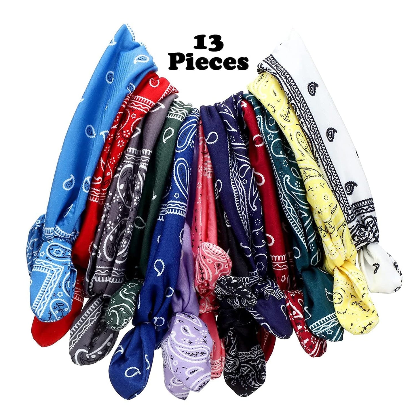 13 Pieces Bandana Headband for Women Paisley Hair Bandanas Boho Bow Headbands Elastic Knot Rabbit Ear Head Wrap Cute Hair Accessories for Women Girls 7.87X2.75 Inch (Chic Color) Apparel & Accessories > Clothing Accessories > Bandanas & Headties WILLBOND