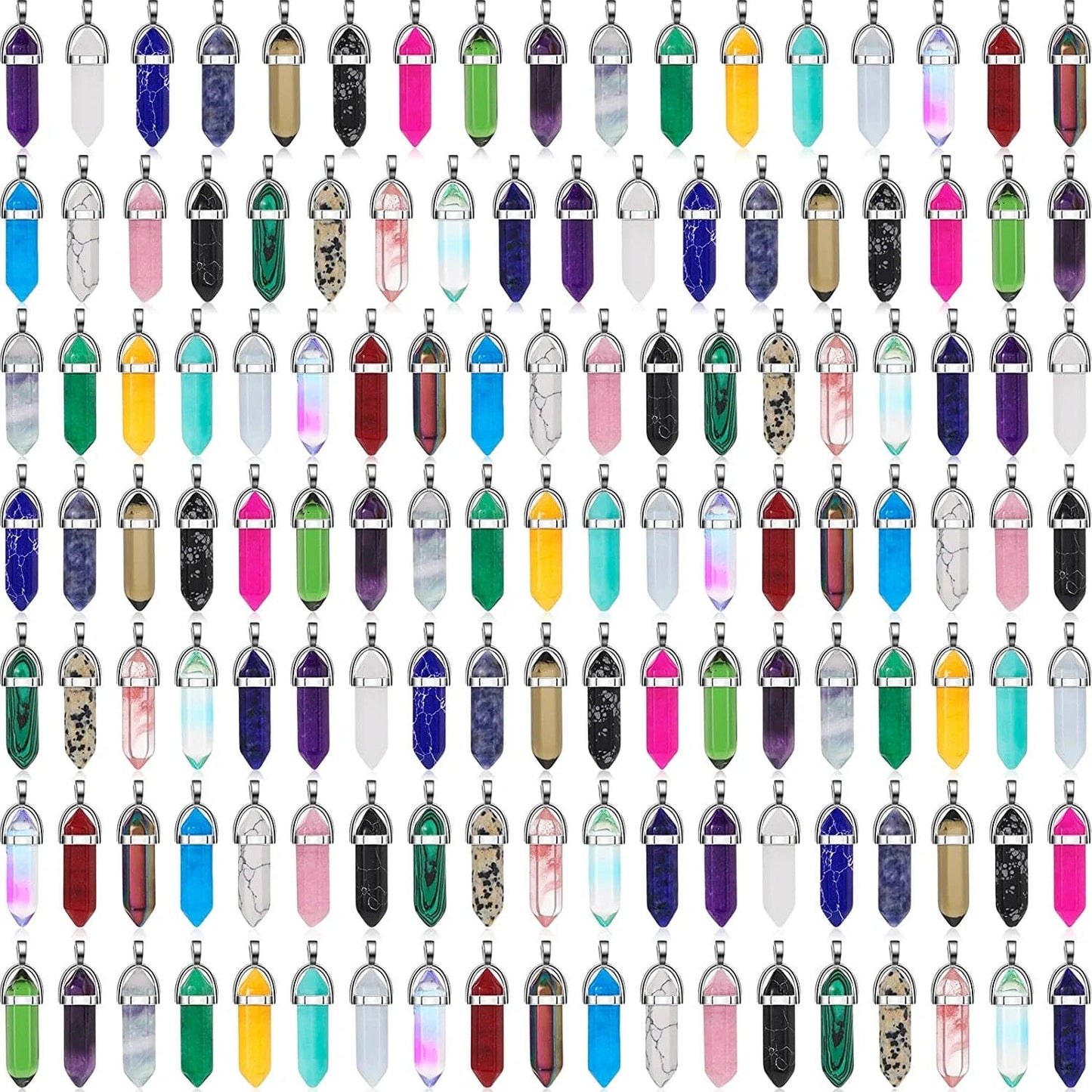 130 Pcs Crystal Pendants Bulk Hexagonal Natural Gemstone Pendants Necklace Chakra Quartz Bullet Shape Charm Bag for Jewelry Making Christmas Gift Vibrant Color