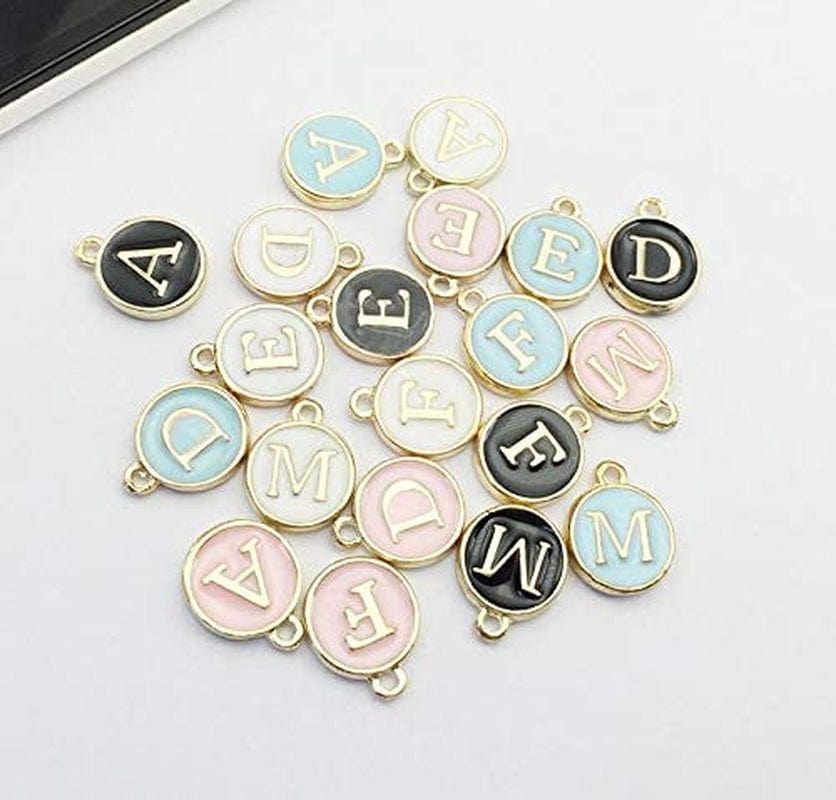 130 Pieces Mixed 5 Color Letter Beads Enamel Metal Letter Charms Double Sided Initial Pendant A-Z Alphabet Charm for Necklace Bracelet Jewelry Making HM504