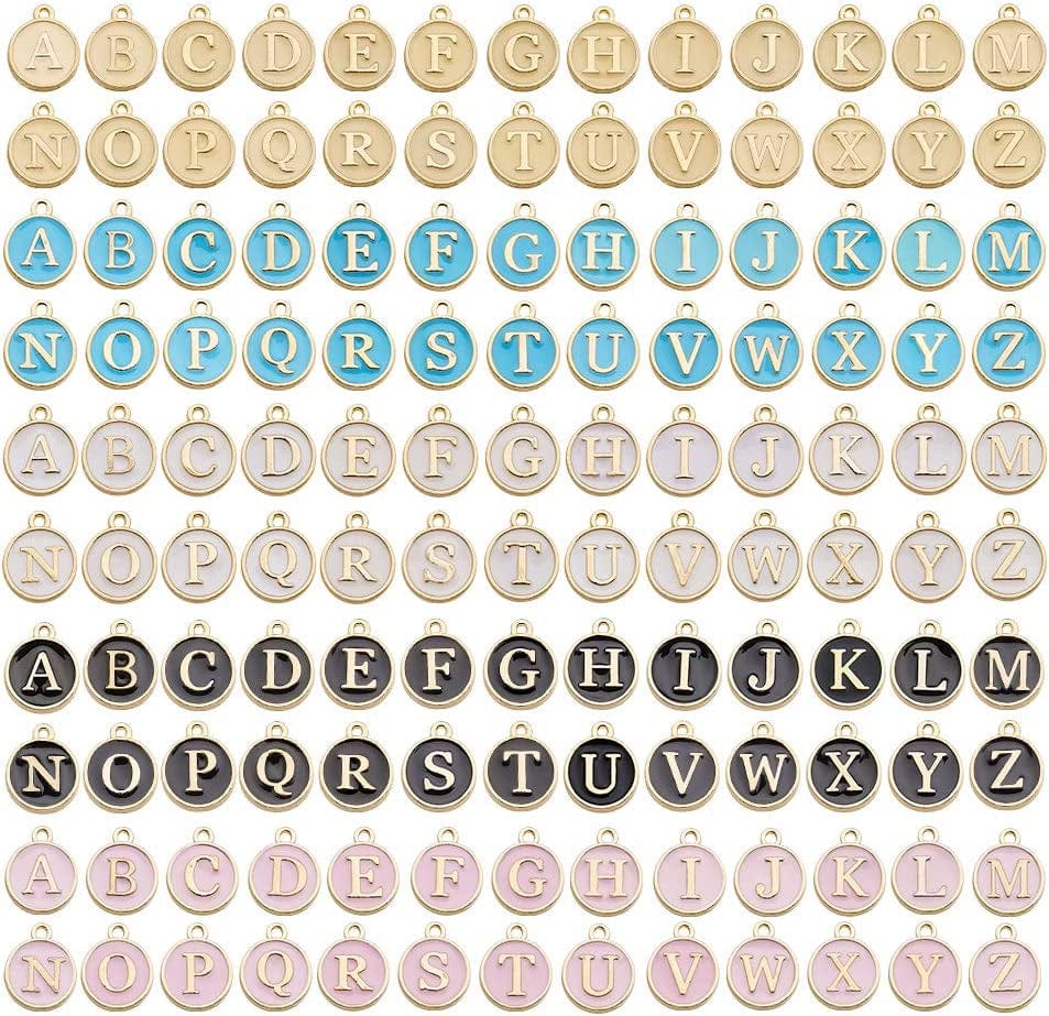 130 Pieces Mixed 5 Color Letter Beads Enamel Metal Letter Charms Double Sided Initial Pendant A-Z Alphabet Charm for Necklace Bracelet Jewelry Making HM504 Mixed 5 color