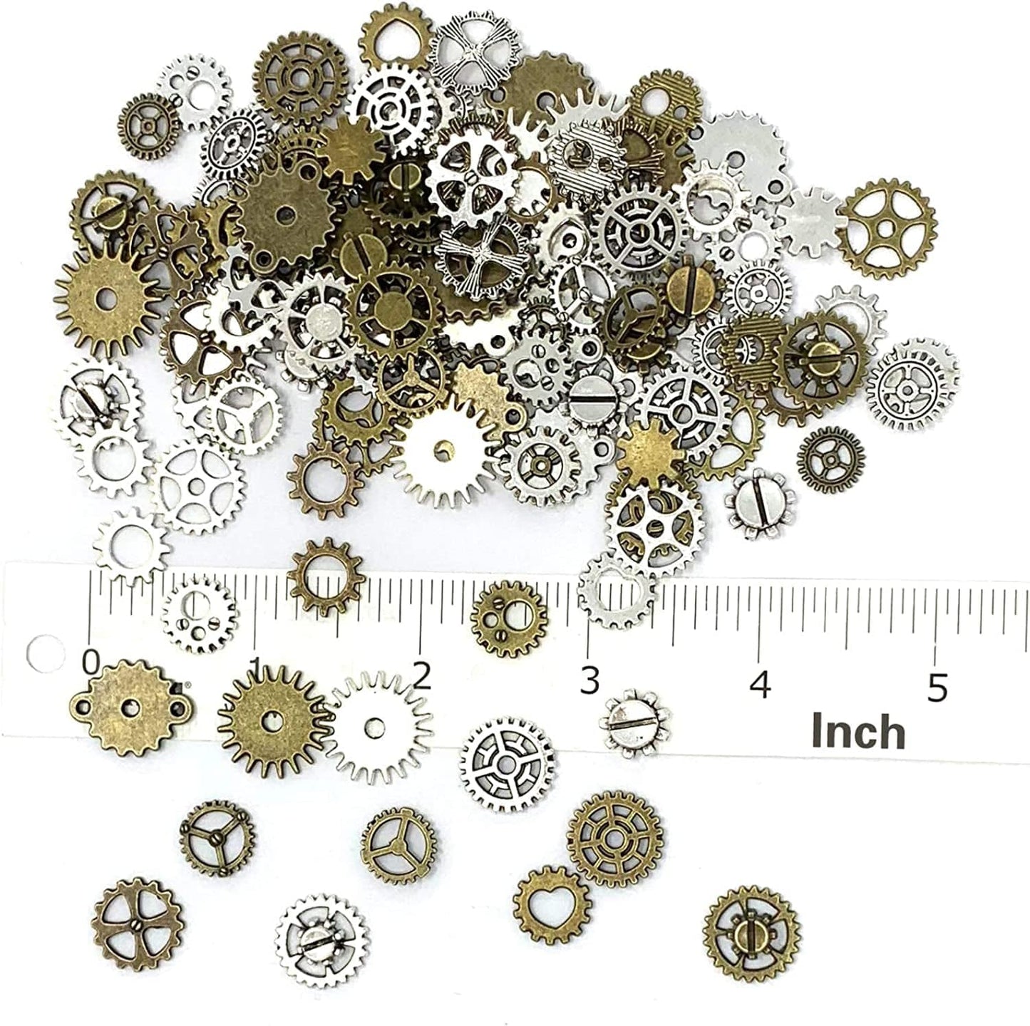 130PCS Steampunk Gears Charms - JIALEEY Bronze & Silver Assorted Antique Steampunk Gears Charms Pendant Clock Watch Wheel Gear DIY for Jewelry Making Crafting