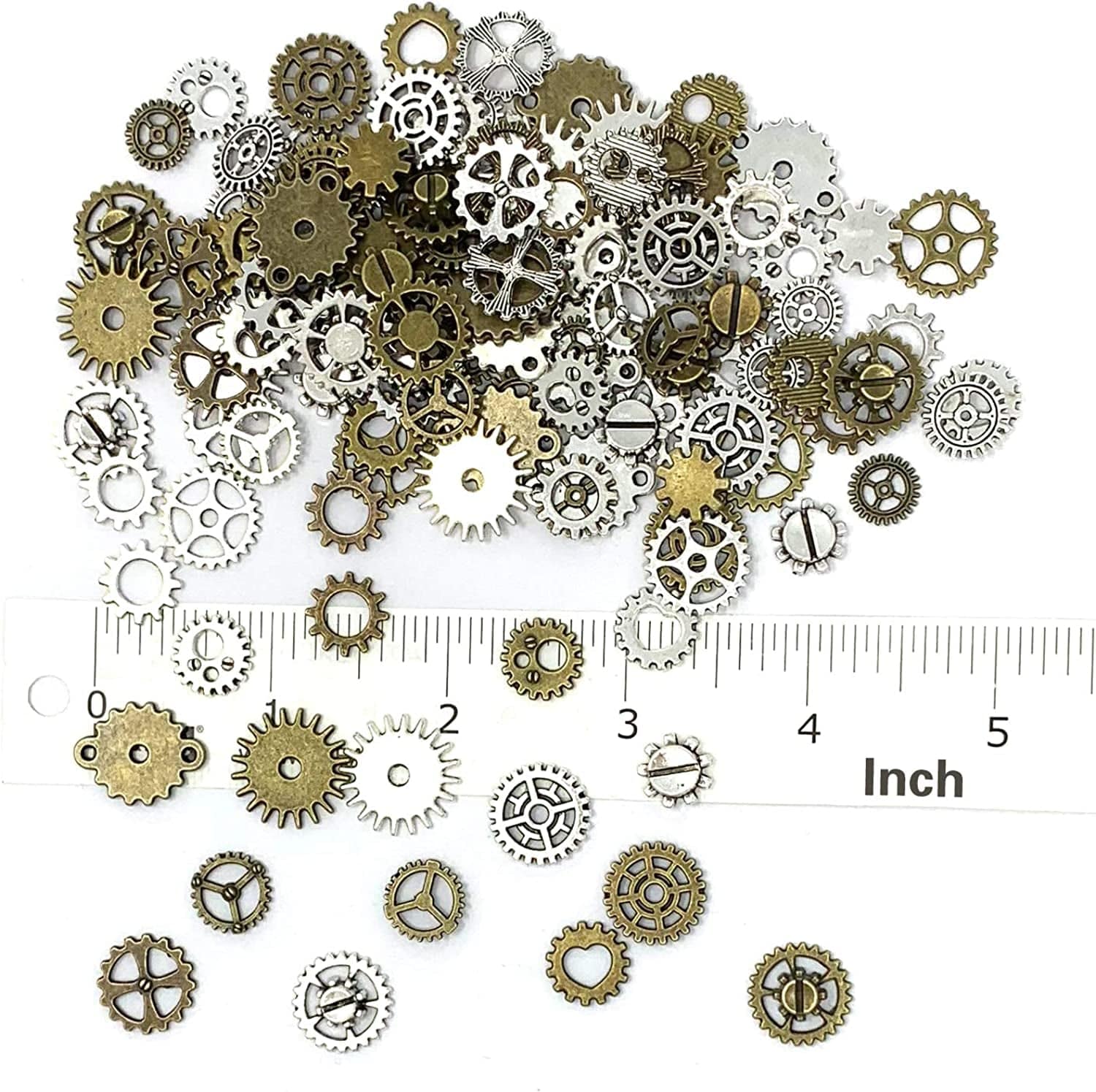 130PCS Steampunk Gears Charms - JIALEEY Bronze & Silver Assorted Antique Steampunk Gears Charms Pendant Clock Watch Wheel Gear DIY for Jewelry Making Crafting