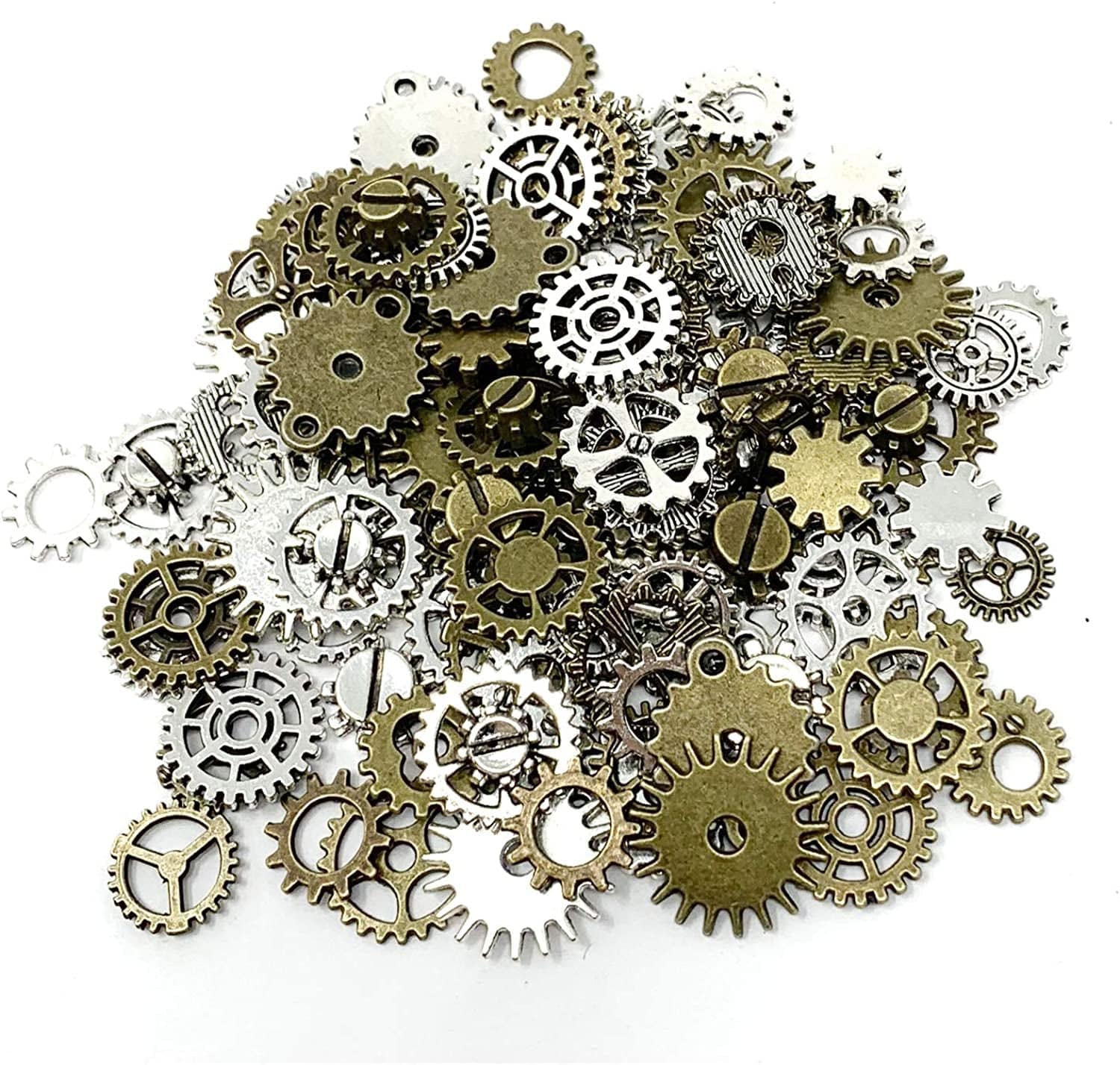 130PCS Steampunk Gears Charms - JIALEEY Bronze & Silver Assorted Antique Steampunk Gears Charms Pendant Clock Watch Wheel Gear DIY for Jewelry Making Crafting