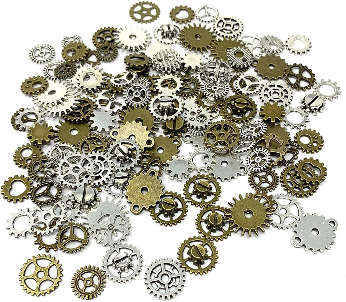 130PCS Steampunk Gears Charms - JIALEEY Bronze & Silver Assorted Antique Steampunk Gears Charms Pendant Clock Watch Wheel Gear DIY for Jewelry Making Crafting