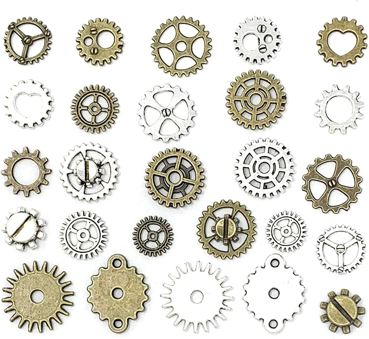 130PCS Steampunk Gears Charms - JIALEEY Bronze & Silver Assorted Antique Steampunk Gears Charms Pendant Clock Watch Wheel Gear DIY for Jewelry Making Crafting