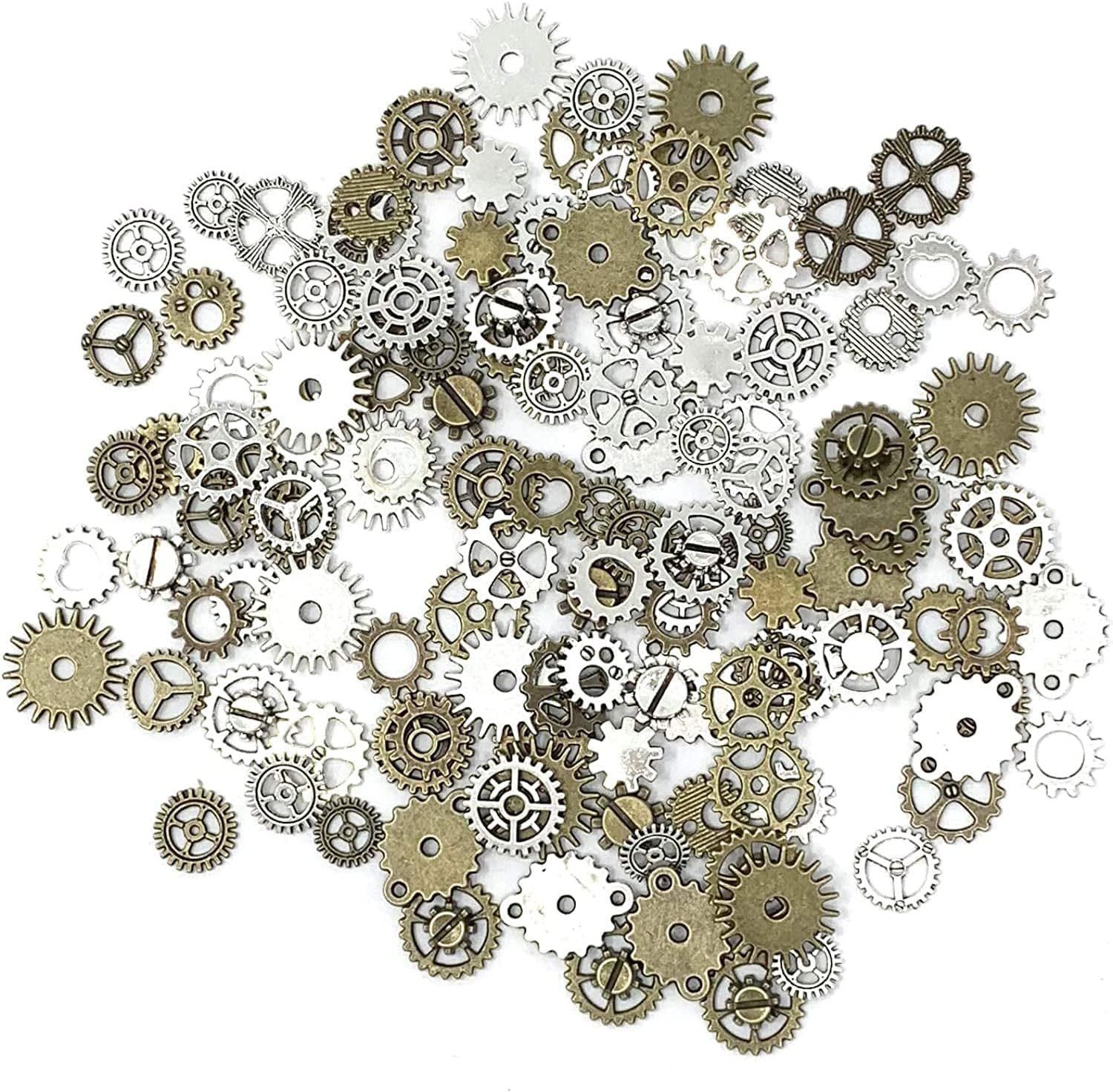 130PCS Steampunk Gears Charms - JIALEEY Bronze & Silver Assorted Antique Steampunk Gears Charms Pendant Clock Watch Wheel Gear DIY for Jewelry Making Crafting