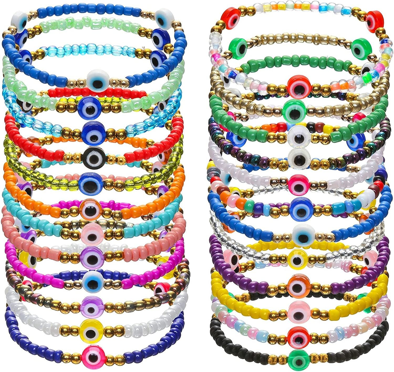 Beaded Evil Eye Anklets for Women Colorful Elastic Lucky Ankle Bracelet Hand-Woven Lucky Anklet Protection Anklet for Family Apparel & Accessories > Jewelry > Anklets Dalinner BEADEDEYE-3EYE-24Set