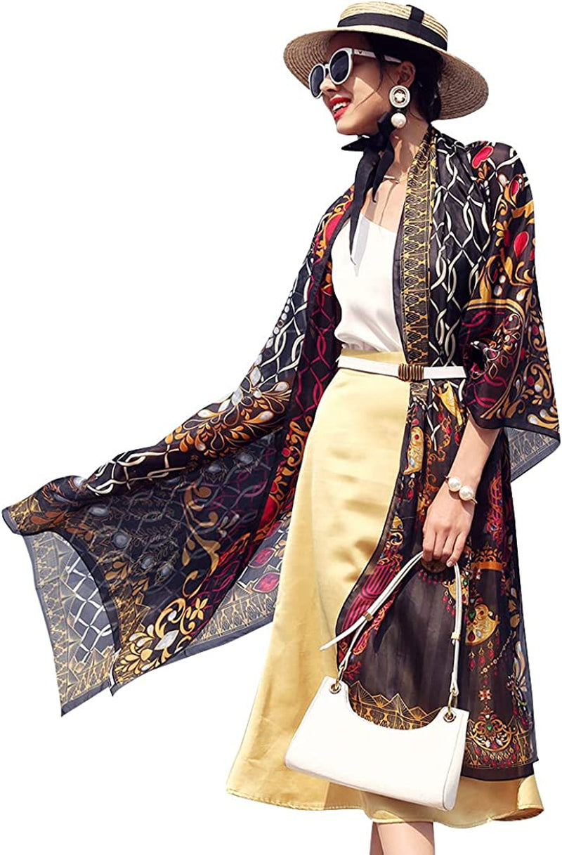 DANA XU Women'S Mulberry Satin Silk Fashion Summer Shawls Large Size Floral Scarf Oversize Soft Wraps for Evening Dresses Apparel & Accessories > Clothing Accessories > Scarves & Shawls DANA XU 42 Black