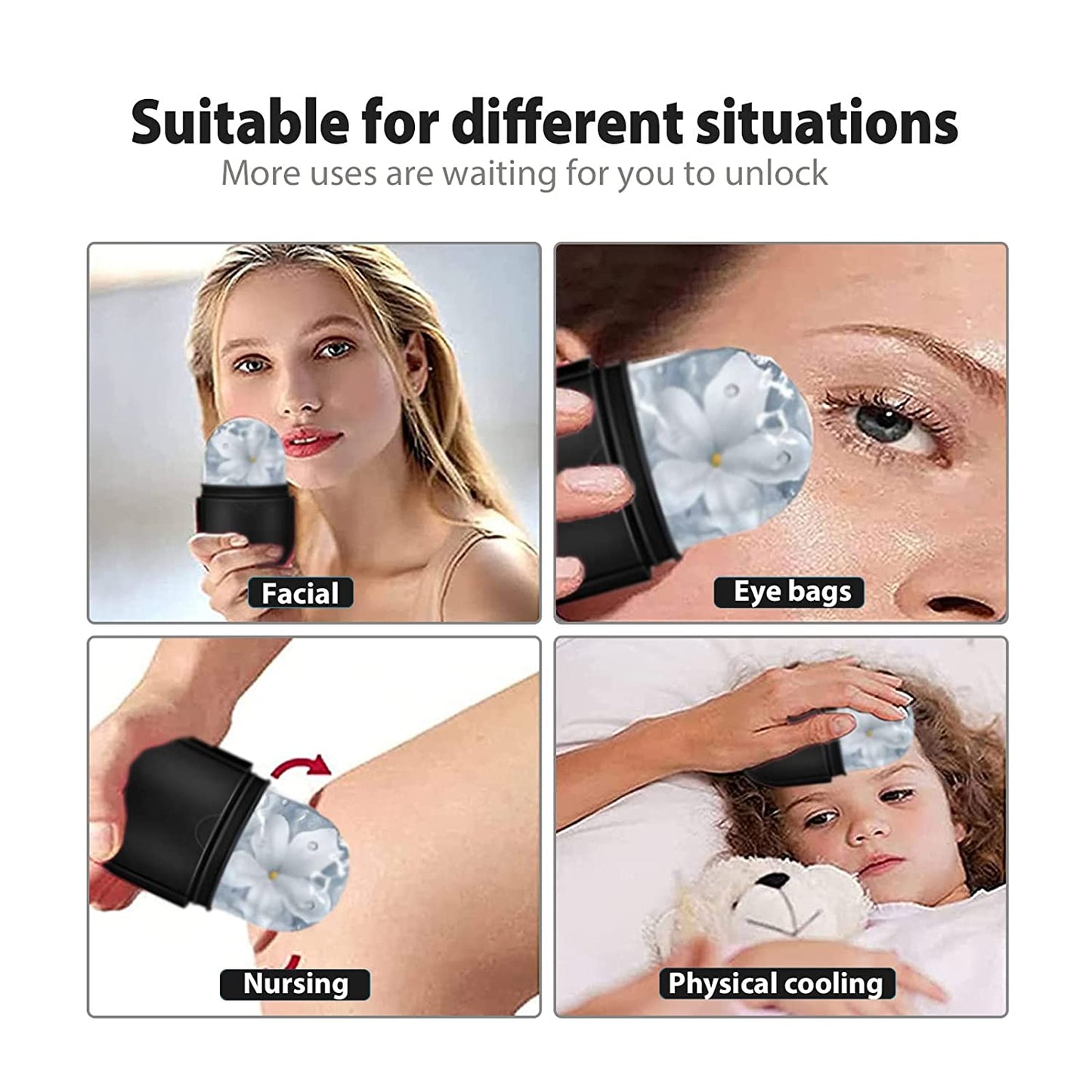 Ice Roller Silicone Facial and Eye,Facial Beauty Ice Roller Skin Care Tools,Reusable Facial Treatment to Tone Skin & De-Puff the Eye Area,Reduce Acne and Lubricate the Skin (Black 1) Health & Beauty > Personal Care > Cosmetics > Cosmetic Tools > Skin Care Tools MAITING