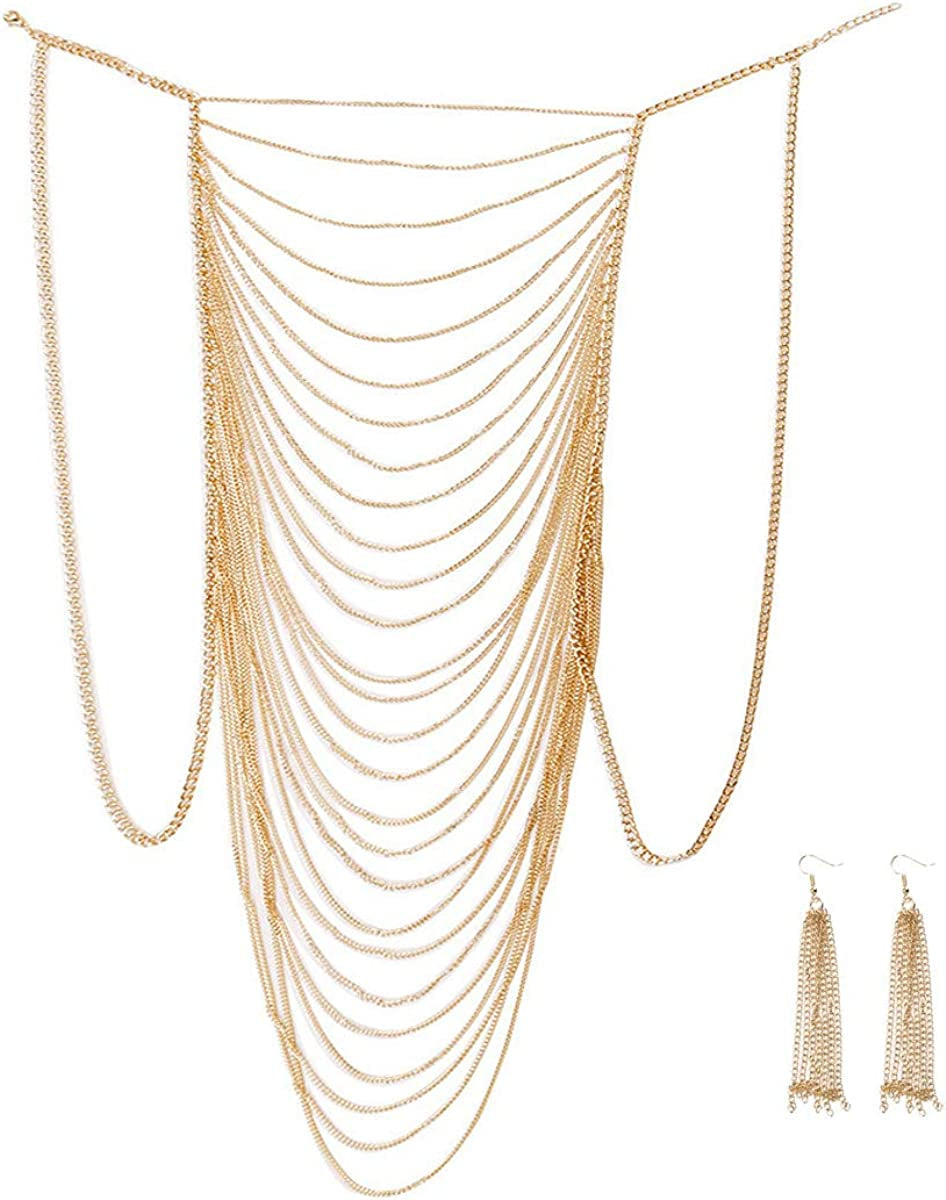 DOTASI Women'S Sexy Halter Backless Tank Top Bra Body Chain Necklace Tassels Party Apparel & Accessories > Jewelry > Body Jewelry DOTASI Gold02