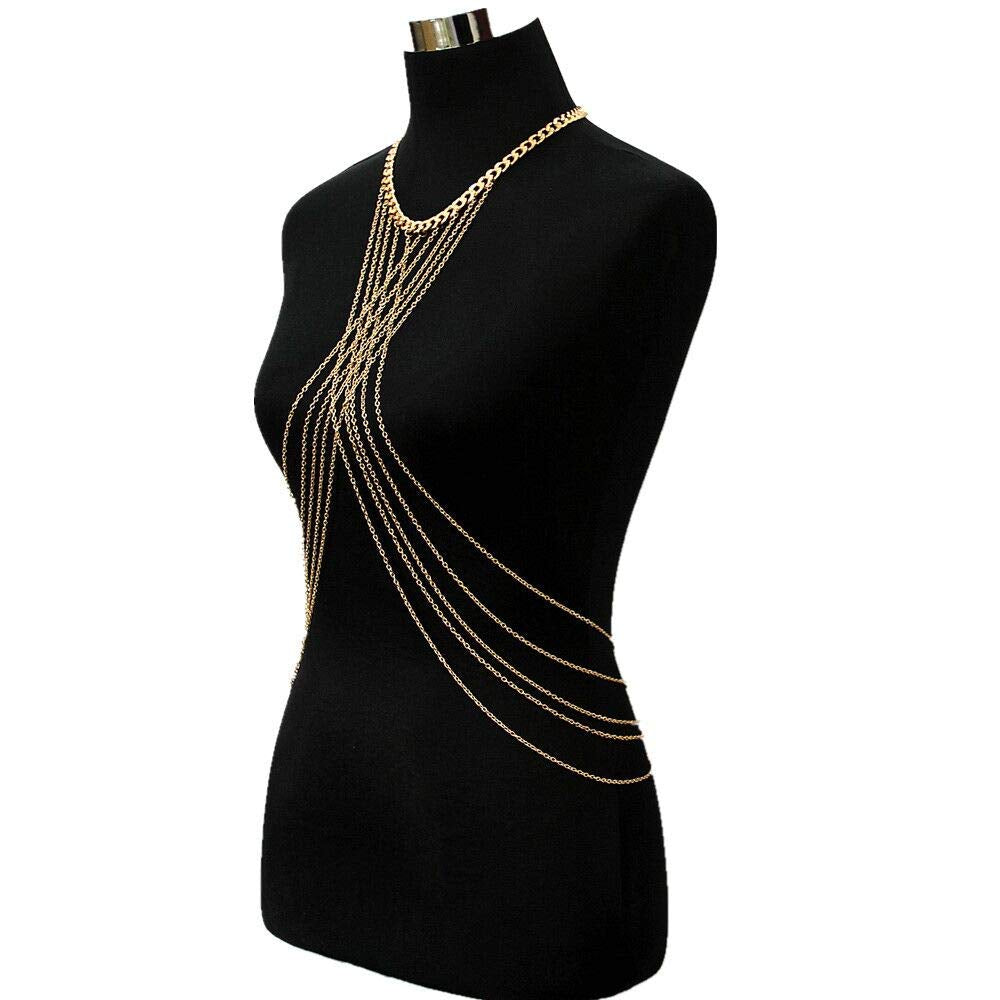 Bomine Harness Body Chain Bra Crossover Sexy Body Jewelry Bikini Chains Necklace for Women and Girls (Gold) Apparel & Accessories > Jewelry > Body Jewelry Bomine