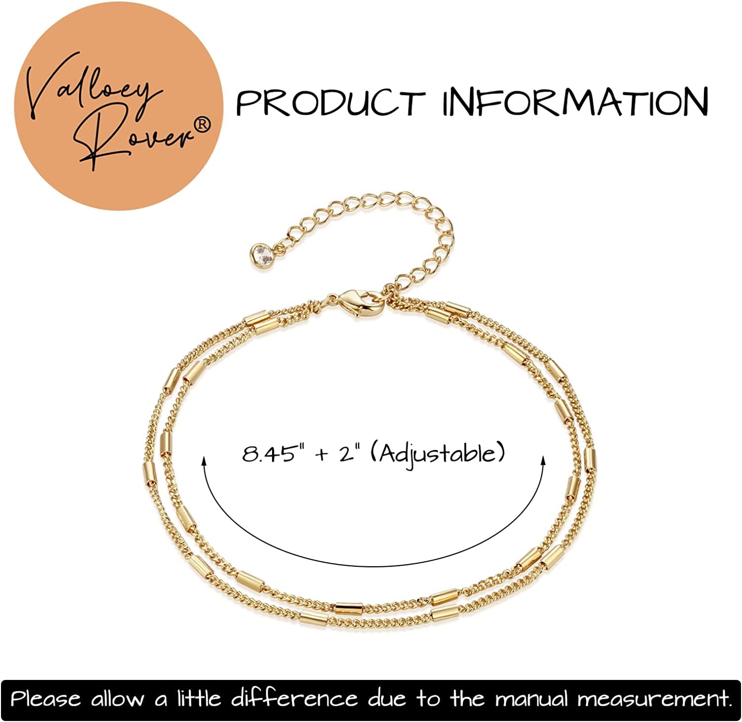 Valloey Rover Women Handmade Dainty Anklet Silver 14K Gold Plated Bead Boho Beach Rhinestone Foot Chain Adjustable Ankle Bracelet for Women Apparel & Accessories > Jewelry > Anklets Valloey Rover