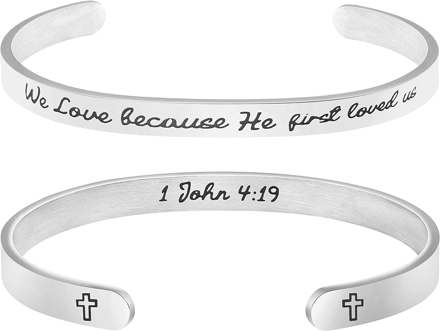 Christian Bracelets for Women Inspirational Gifts Bible Verse Religious Faith Jewelry Cuff Bracelet Mothers Day Christmas Birthday Jewelry for Her Mother Daughter Apparel & Accessories > Jewelry > Bracelets Memgift 1 John 4:19-We loved because he first loved us