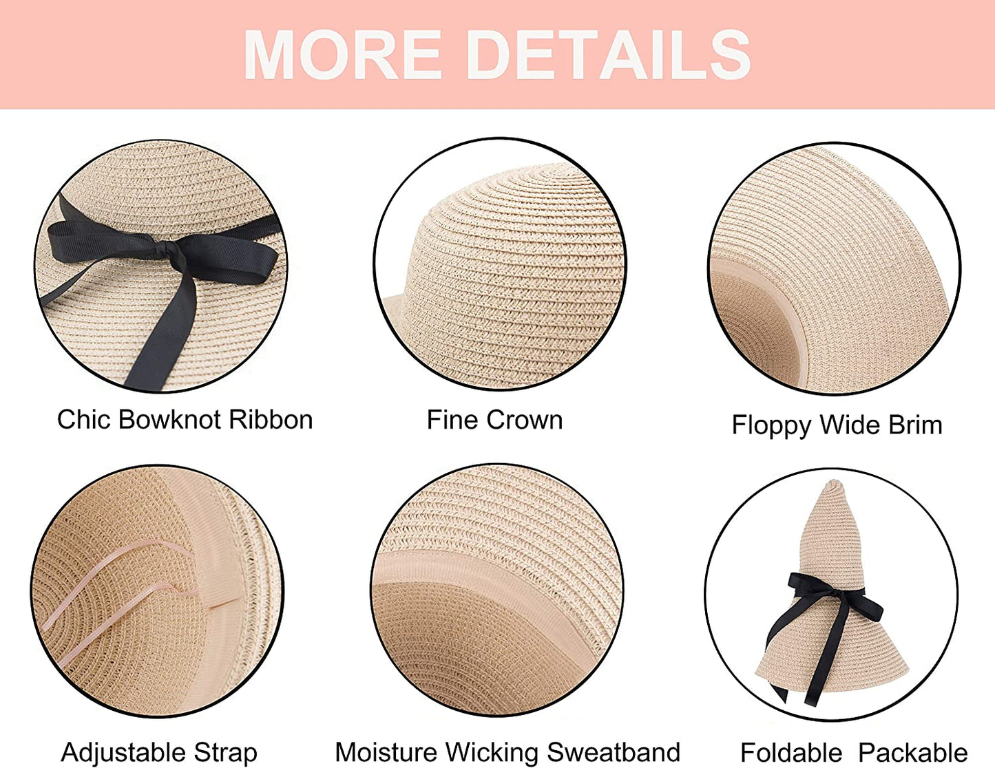 Muryobao Womens Wide Brim Straw Sun Hat Floppy Foldable Roll up Cap UPF 50+ Summer Beach Hats Apparel & Accessories > Clothing Accessories > Hats Muryobao