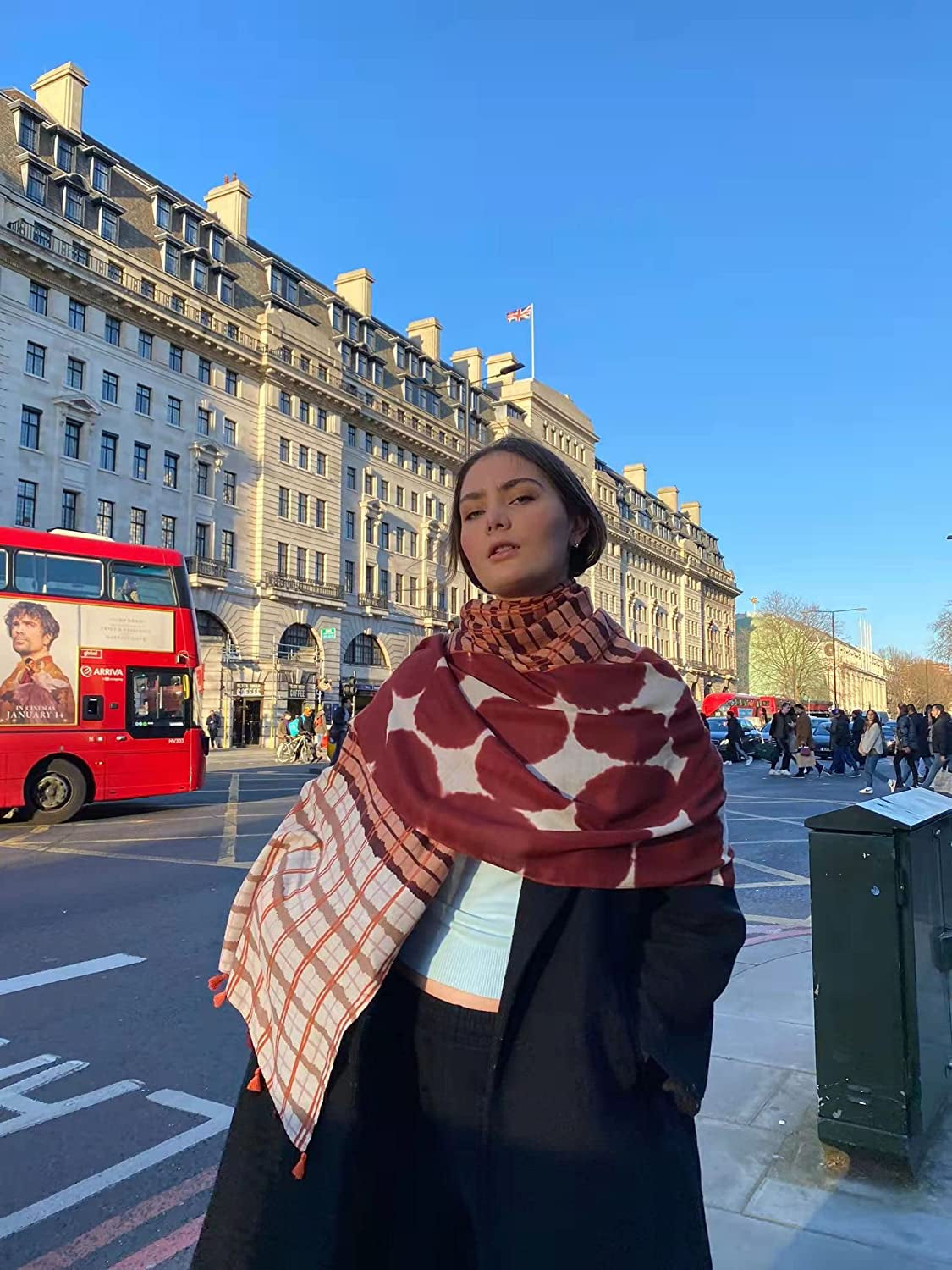 FRAIFICE Lightweight Scarf for Women for Spring Summer Fall Geometric Scarves Shawl Wrap Pashimina with Tassels Apparel & Accessories > Clothing Accessories > Scarves & Shawls FRAIFICE