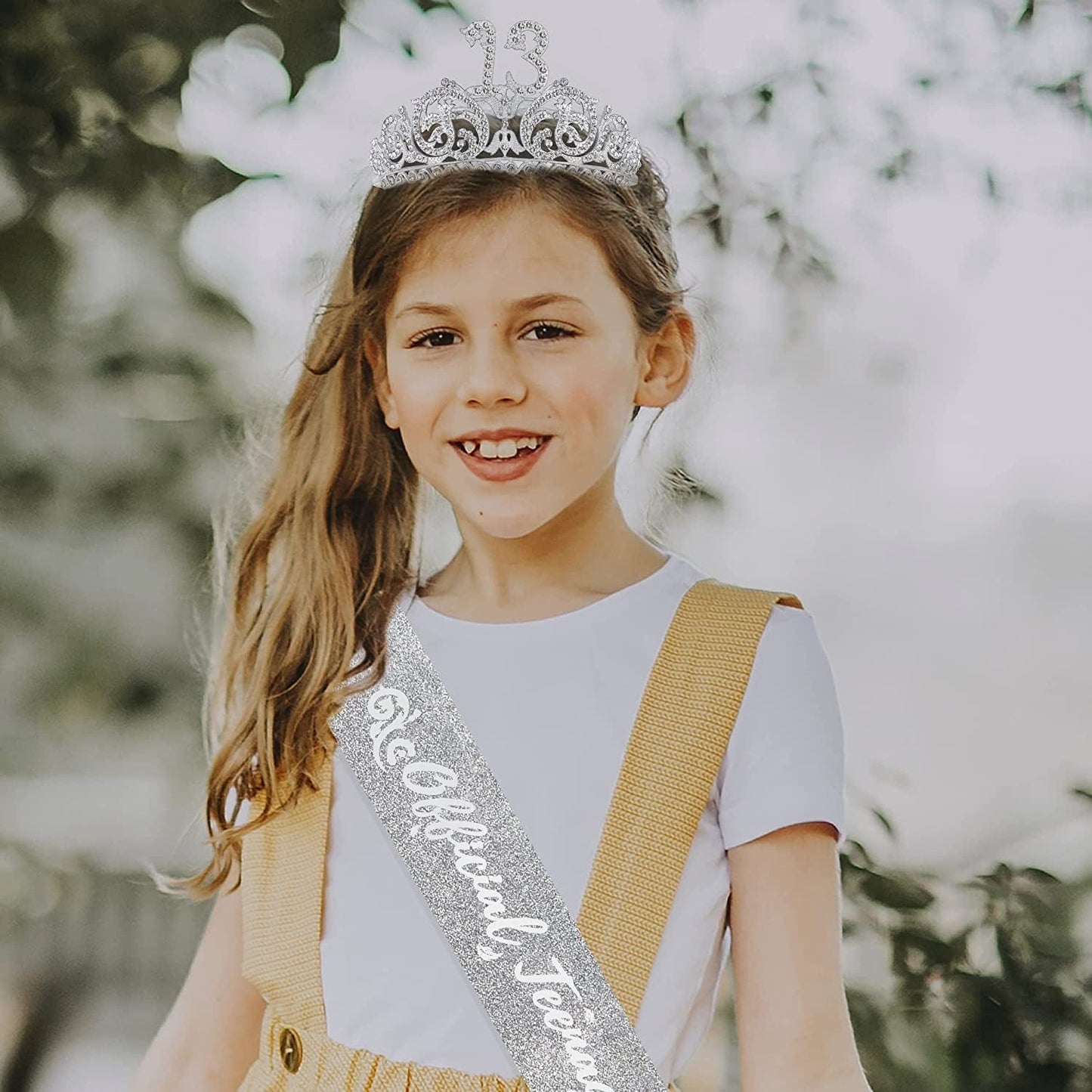 13Th Birthday Sash and Tiara for Girls - Fabulous Set: Glitter Sash + Forest Rhinestone Silver Premium Metal Tiara, 13Th Birthday Gifts for Teenegers Party Apparel & Accessories > Clothing Accessories > Sashes DORADREAMDEKO