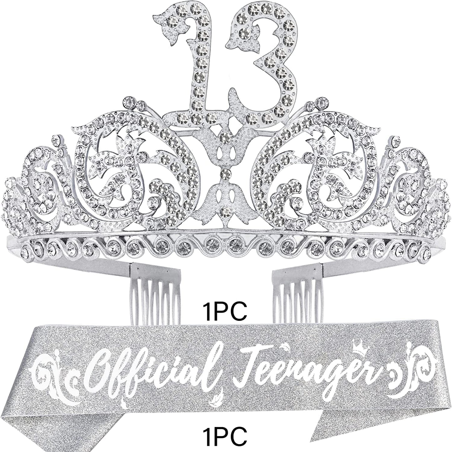 13Th Birthday Sash and Tiara for Girls - Fabulous Set: Glitter Sash + Forest Rhinestone Silver Premium Metal Tiara, 13Th Birthday Gifts for Teenegers Party Apparel & Accessories > Clothing Accessories > Sashes DORADREAMDEKO