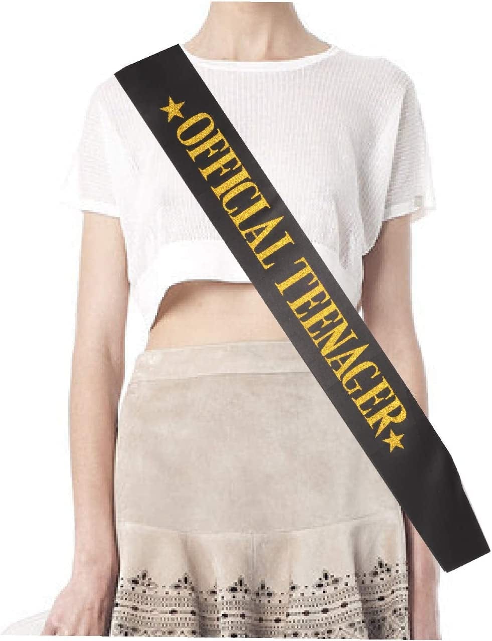 13Th Birthday Sash and Tiara for Girls - Fabulous Set: Glitter Sash + Stars Rhinestone Gold Premium Metal Tiara, 13Th Birthday Gifts for Teenegers Party Apparel & Accessories > Clothing Accessories > Sashes MEANT2TOBE
