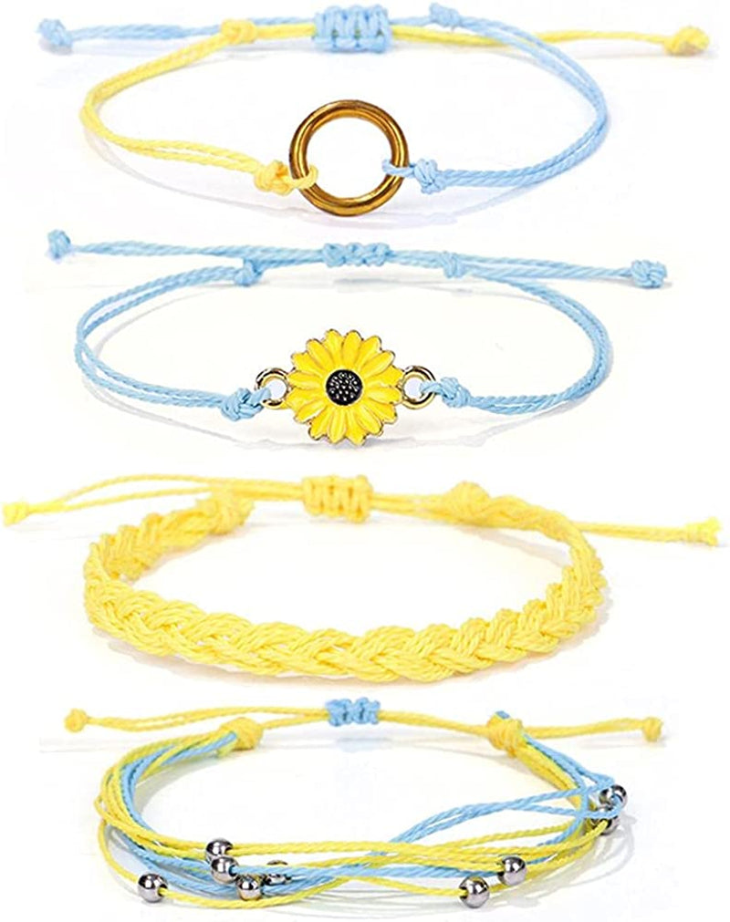 Caiyao 4 Pcs Summer Surfer Wave Anklet Bracelets Adjustable Strand Braided String Rope Bracelets Waterproof Handmade Sunflower Bracelets Anklets Jewelry for Women Teen Girls Apparel & Accessories > Jewelry > Anklets InShine Yellow