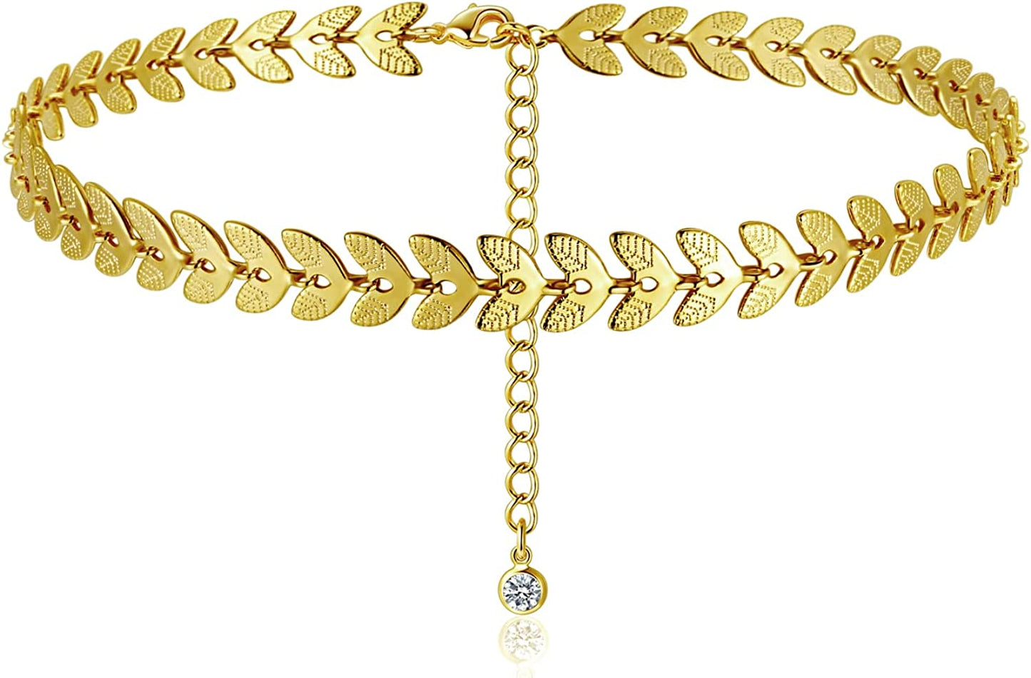 Luxval Ankle Bracelets for Women, Tennis Chain Butterfly Anklets for Women 14K Gold Bead Link Foot Jewelry CZ Stones Anklet Bracelets for BFF Gift Apparel & Accessories > Jewelry > Anklets Luxval 1Pcs-Gold Wheatear