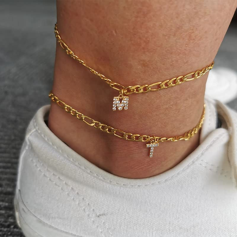 SPRING YOW Letter Ankle Bracelet Anklet Fashion Anklets for Women Zircon Initial Anklet Women Birthday Jewelry - Silver - D Apparel & Accessories > Jewelry > Anklets Generic