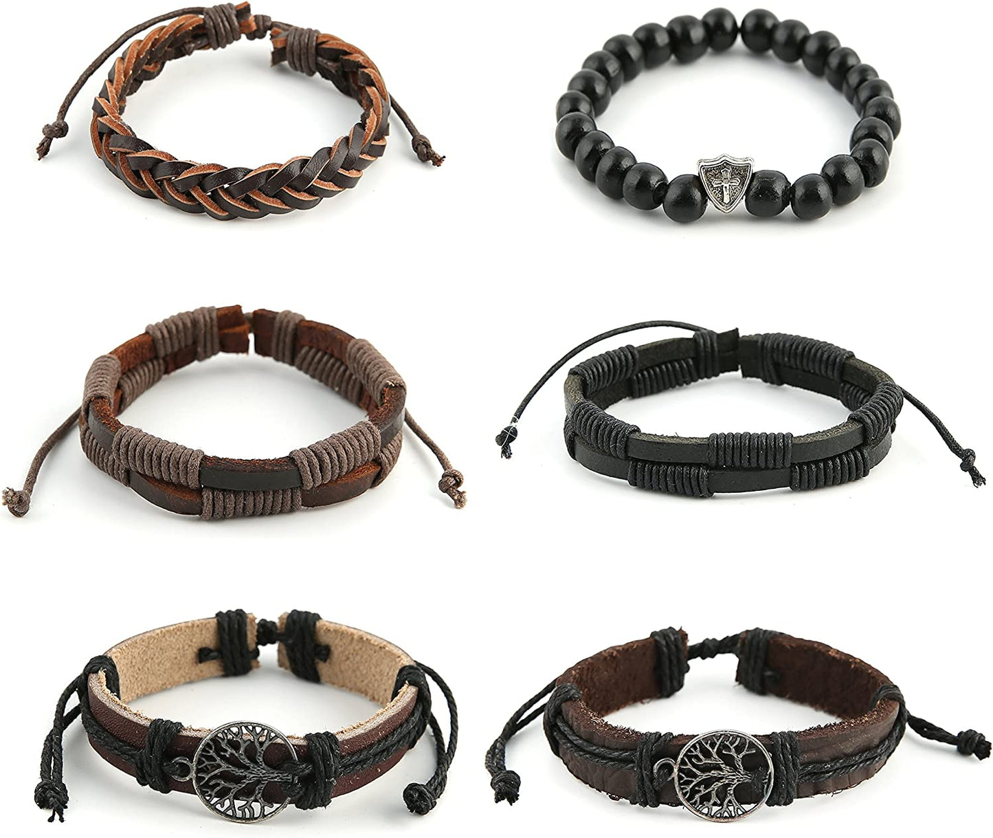 HZMAN Genuine Leather Tree of Life Bracelets Men Women, Tiger Eye Natural Stone Lava Rock Beads Ethnic Tribal Elastic Bracelets Wristbands Apparel & Accessories > Jewelry > Bracelets HZMAN