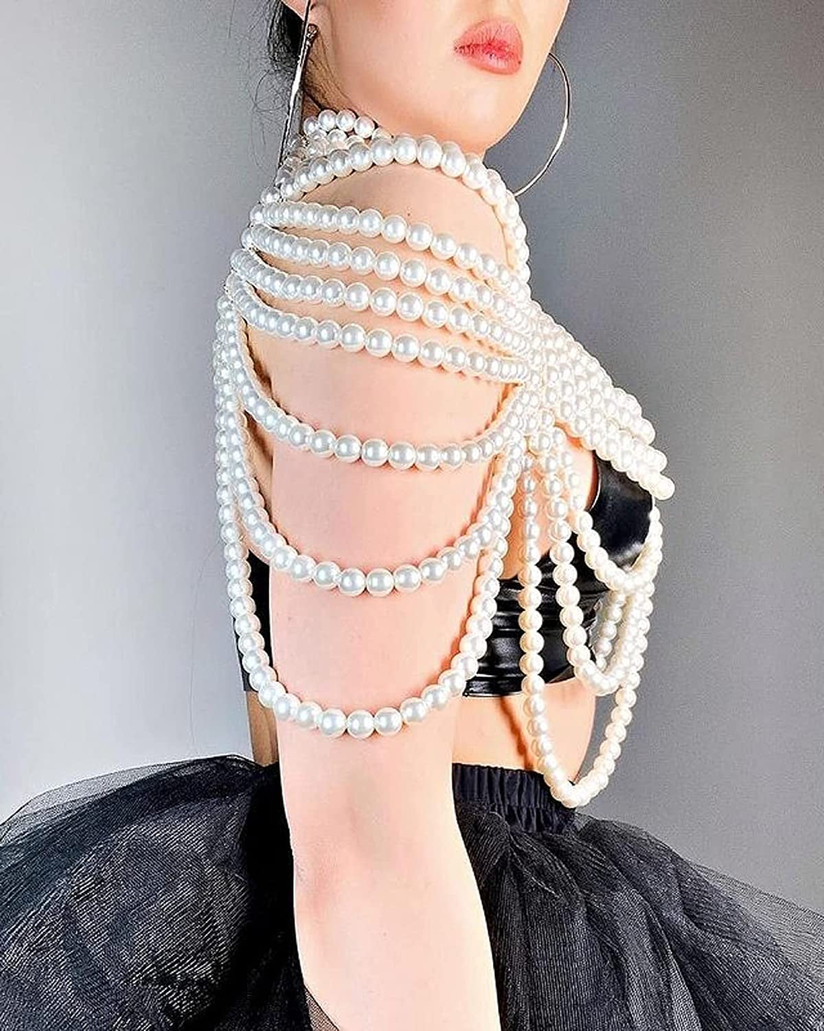 Ccbodily Pearl Body Chain Bra - Fashion Shoulder Necklaces Bra Chain Body Jewelry Apparel & Accessories > Jewelry > Body Jewelry CCbodily