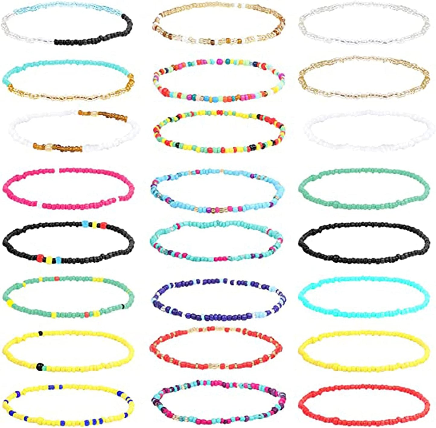 Jewelry Accessories for Teen Girls Elastic Bracelet Jewelry Handmade Bracelet Feet Colorful Anklet 24Pc Beads and Body Chain Bracelets for Kids (Multicolor, One Size) Apparel & Accessories > Jewelry > Anklets Generic