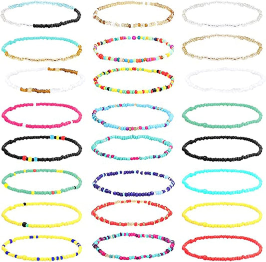Jewelry Accessories for Teen Girls Elastic Bracelet Jewelry Handmade Bracelet Feet Colorful Anklet 24Pc Beads and Body Chain Bracelets for Kids (Multicolor, One Size) Apparel & Accessories > Jewelry > Anklets Generic