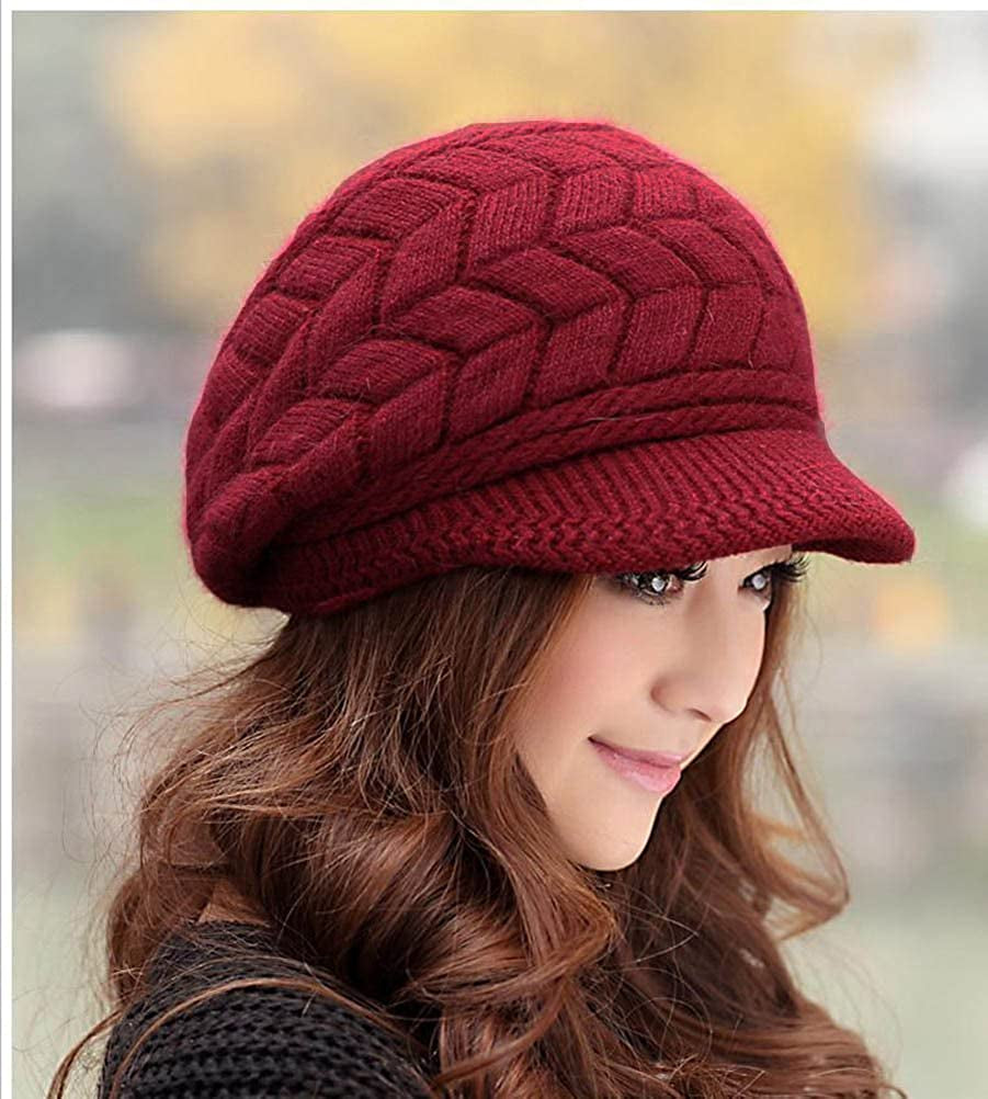 HINDAWI Women Winter Warm Knit Hat Wool Snow Ski Caps with Visor Apparel & Accessories > Clothing Accessories > Hats HINDAWI