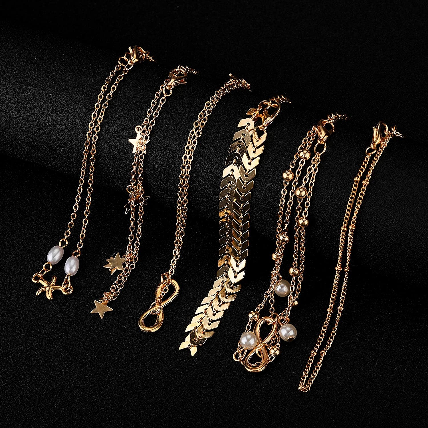 Softones 12Pcs Ankle Bracelets for Women Girls Gold Silver Two Style Chain Beach Anklet Bracelet Jewelry Anklet Set,Adjustable Size Apparel & Accessories > Jewelry > Anklets Softones