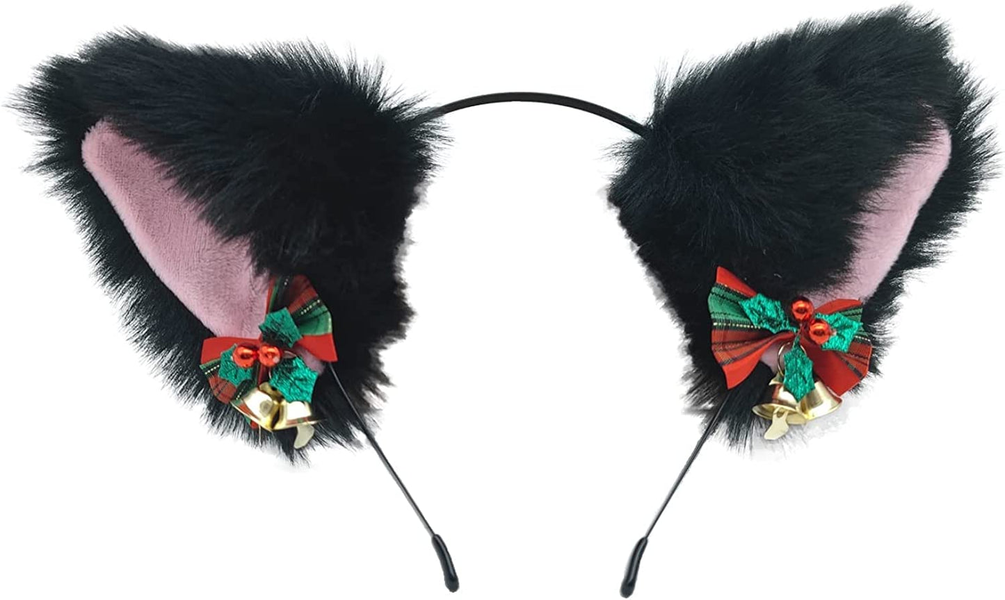 Faylay Cosplay Girl Plush Furry Cat Ears Headwear Accessory for Cam Girl Party Apparel & Accessories > Clothing Accessories > Headwear Faylay 4-xmas&grid-green