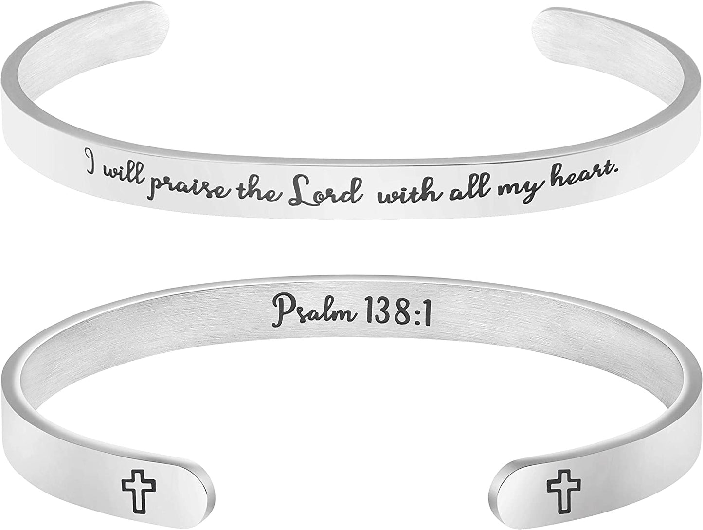 Christian Bracelets for Women Inspirational Gifts Bible Verse Religious Faith Jewelry Cuff Bracelet Mothers Day Christmas Birthday Jewelry for Her Mother Daughter Apparel & Accessories > Jewelry > Bracelets Memgift Psalm 138:1-I will praise the lord with all my heart