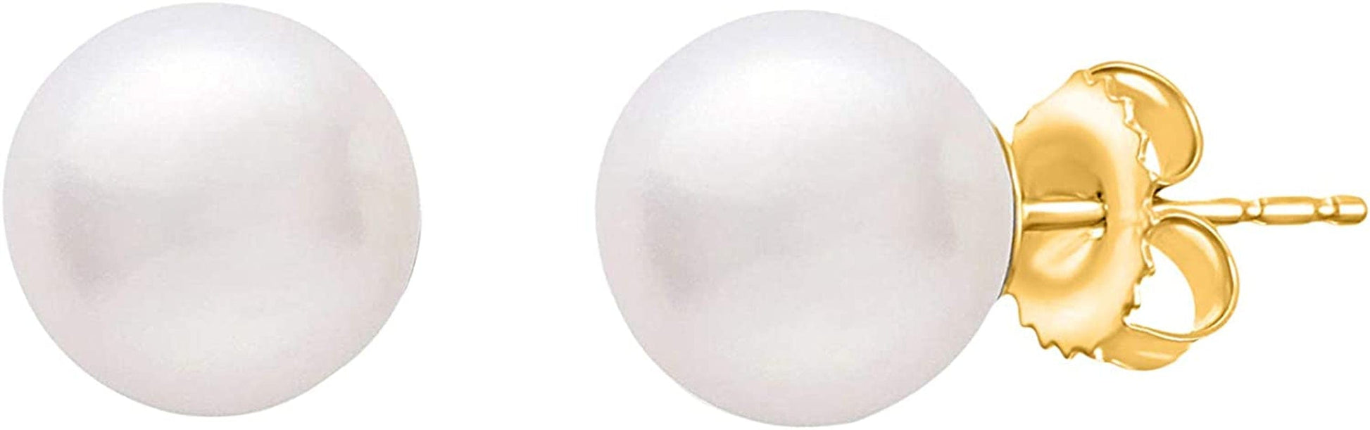 14K Gold AAAA round White Freshwater Cultured Pearl Classic Bridal Stud Earrings - Choice of Sizes & Gold Color