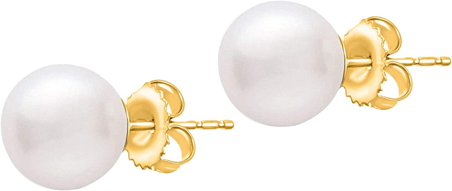 14K Gold AAAA round White Freshwater Cultured Pearl Classic Bridal Stud Earrings - Choice of Sizes & Gold Color 6.0-6.5mm / Yellow Gold