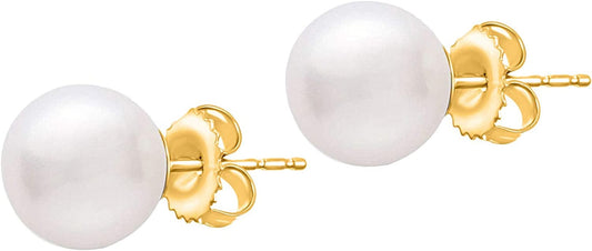 14K Gold AAAA round White Freshwater Cultured Pearl Classic Bridal Stud Earrings - Choice of Sizes & Gold Color 6.0-6.5mm / Yellow Gold