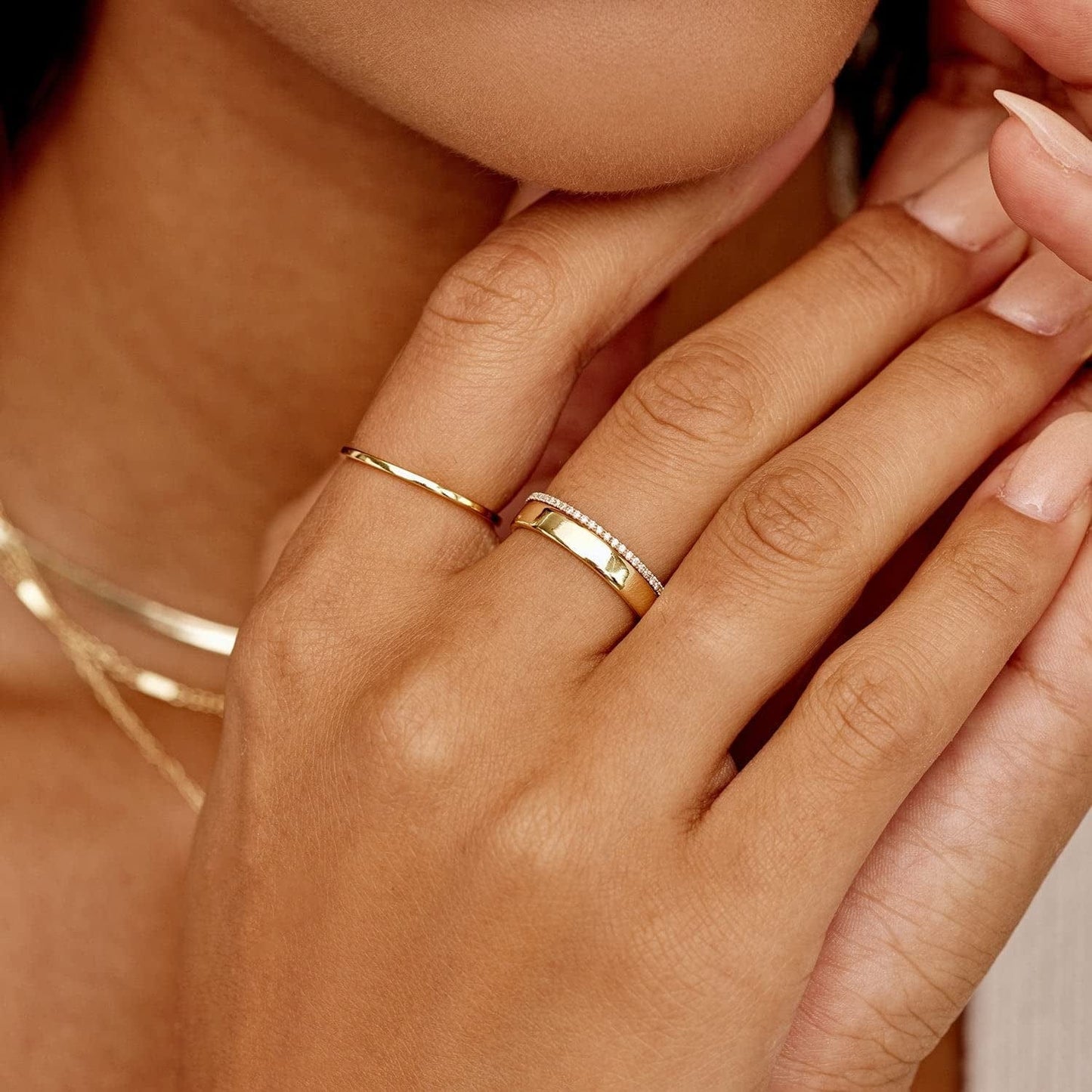 14K Gold Filled Rings Stacking Rings for Women Girls Stackable Thin Gold Ring Plain Statement Band Ring Comfort Fit Size 5 to 10 3PCS/5PCS