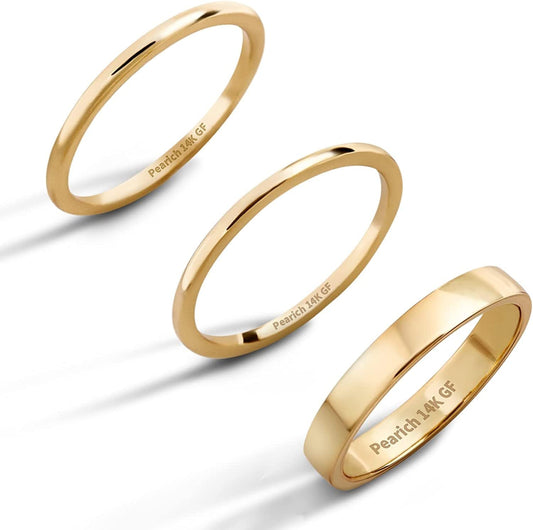 14K Gold Filled Rings Stacking Rings for Women Girls Stackable Thin Gold Ring Plain Statement Band Ring Comfort Fit Size 5 to 10 3PCS/5PCS Gold 3MM1MM1MM-3PCS / 5