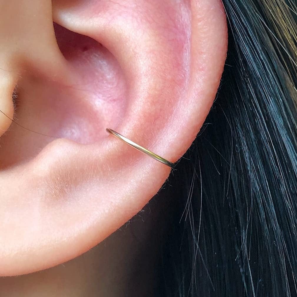 14K Gold Filled Small Hoop Earrings for Cartilage Nose, Tiny Thin 7Mm Piercing Hoop Ring 22 Gauge Gold / 12mm 20 gauge/ 1 pair