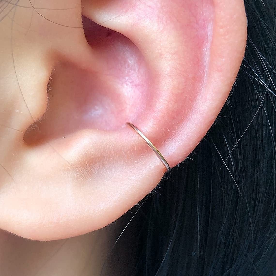 14K Gold Filled Small Hoop Earrings for Cartilage Nose, Tiny Thin 7Mm Piercing Hoop Ring 22 Gauge Rose Gold / 12mm 20 gauge/ 1 pair